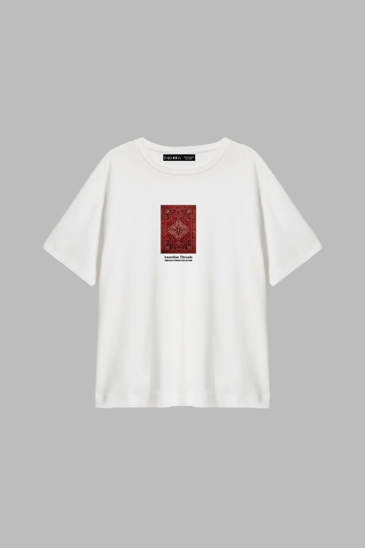 CİNEMA MODA Anatolian Threads Baskılı Relaxed Fit Beyaz Kadın Tshirt