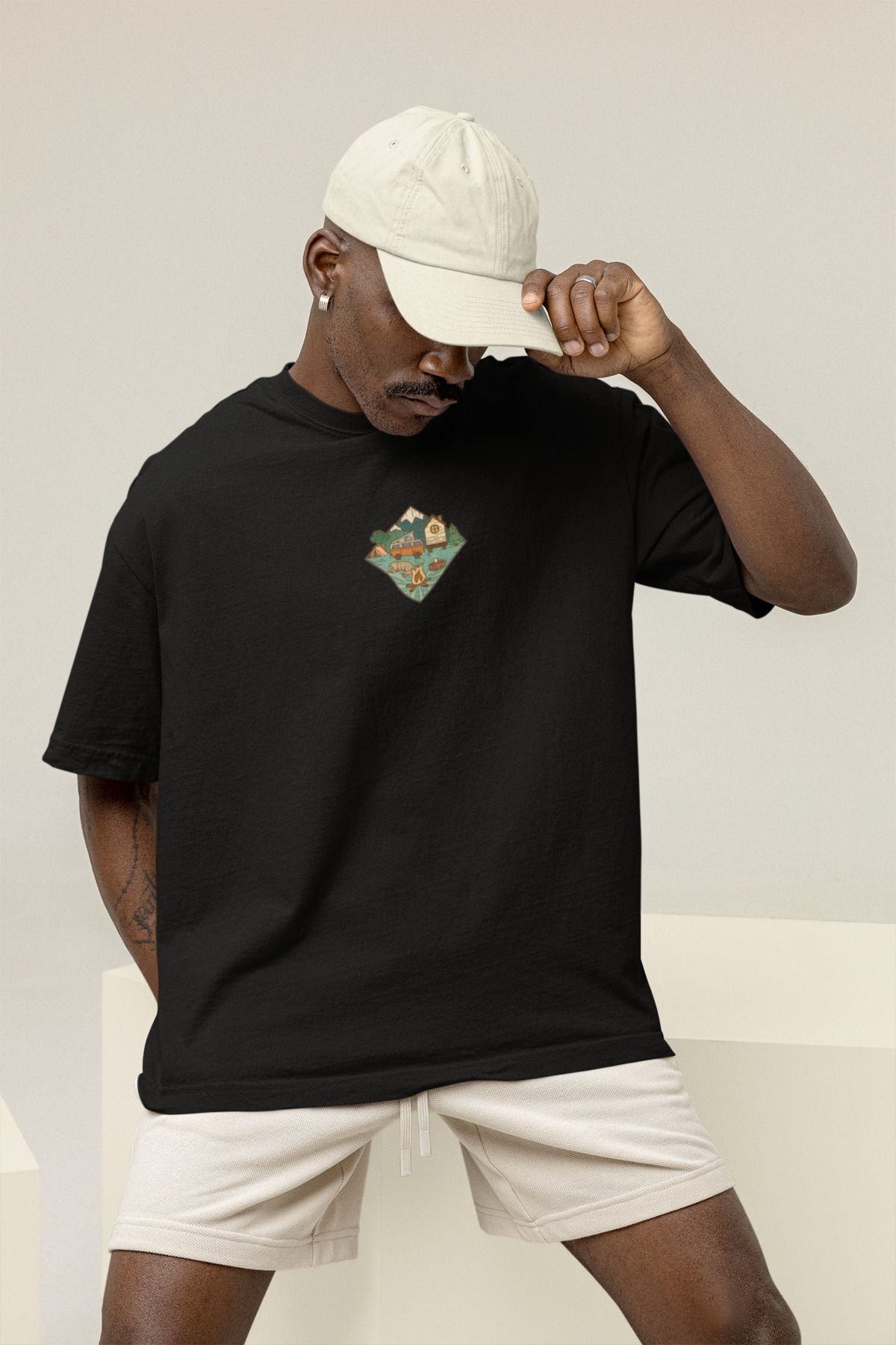 Sheeshbucks Camp Area Camp Tasarımlı Erkek Oversize Siyah Tişört