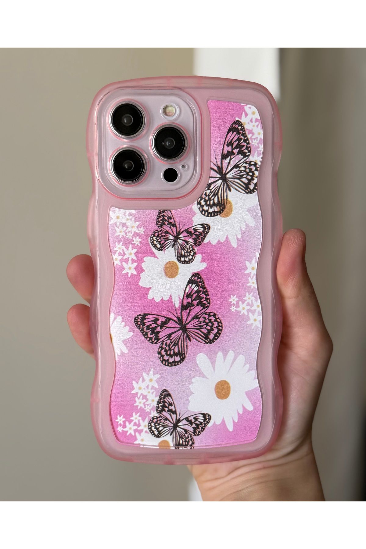 FİŞNEİLETİŞİM İPHONE 14 PRO UYUMLU KENARLARI DALGALI KELEBEK DESENLİ KILIF