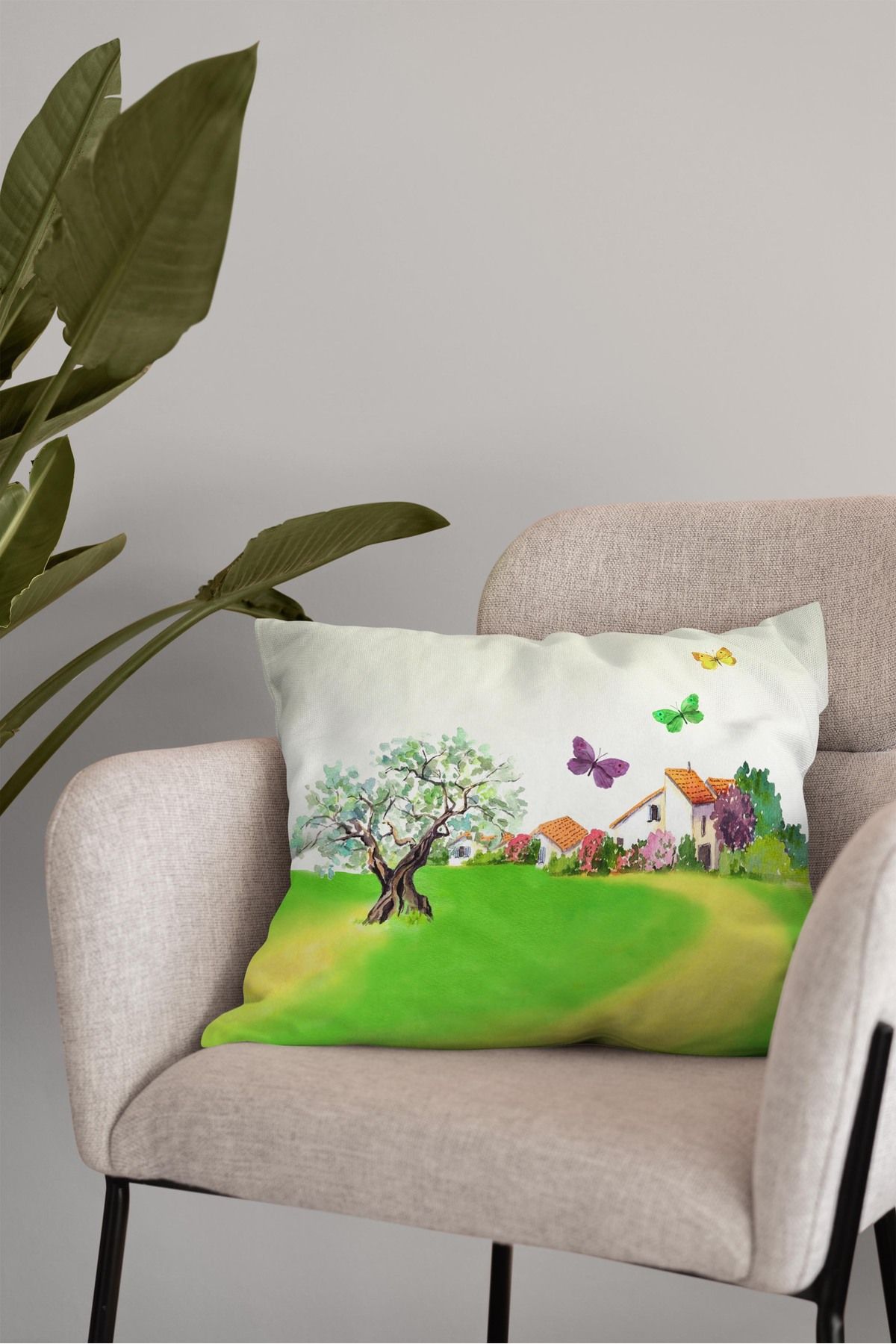 Home Seray Home İlkbahar Kelebek Desenli Çift Tarafı Desenli Kırlent Kılıfı