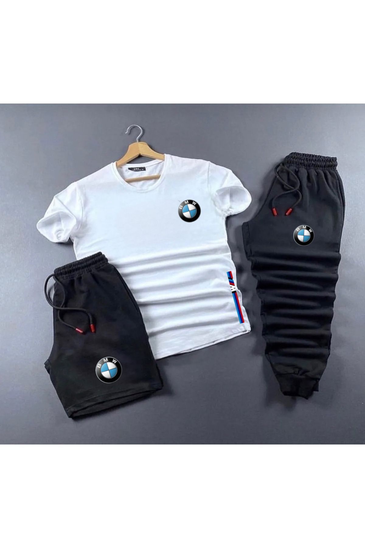 NEW TRENDY COLLECTİON Bmw Basklıı T-shirt Eşofman Altı Şort Kombin 3lü Sett