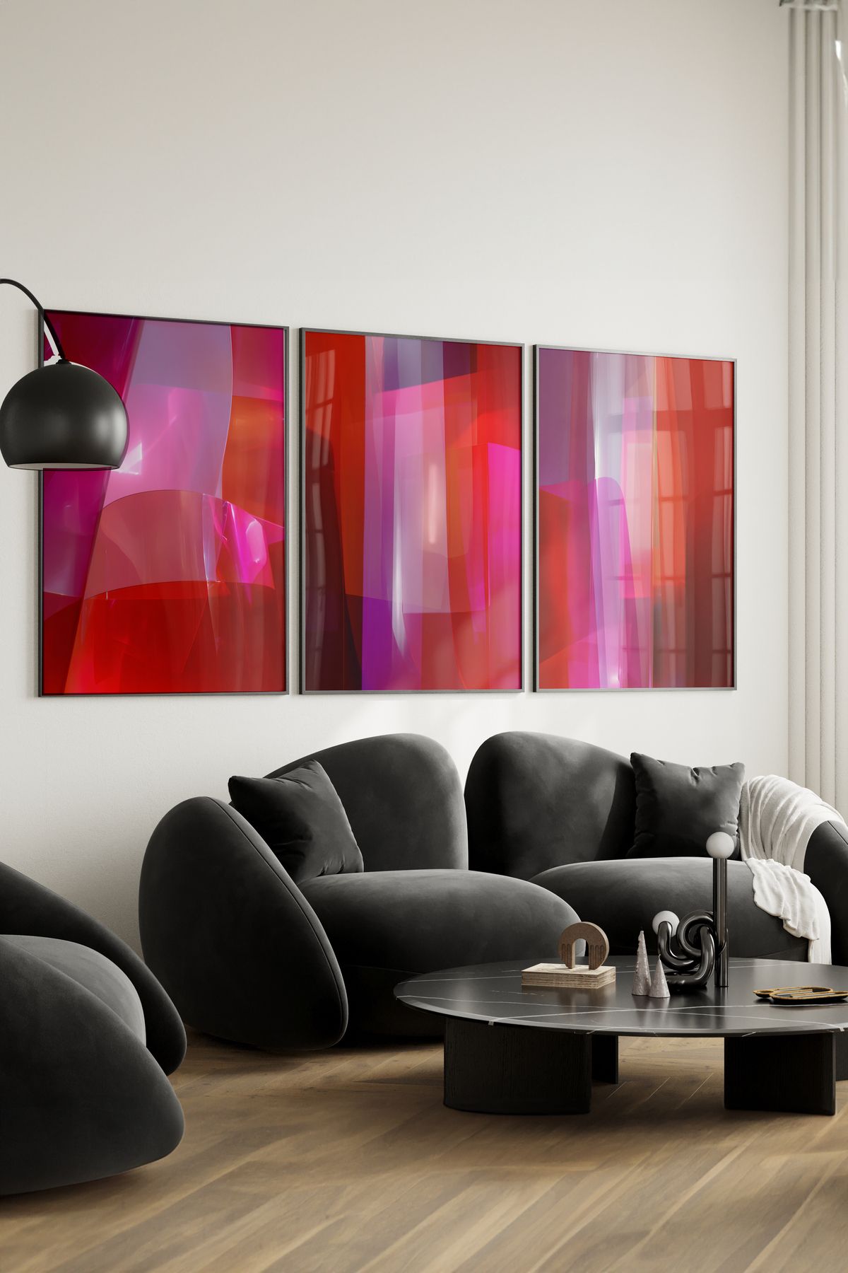 Home 3'lü illüstrasyonlu Kırmızı soyut Poster, Oturma Odası Dekoru, Genç Odası Dekoru, Çerçevesiz poster