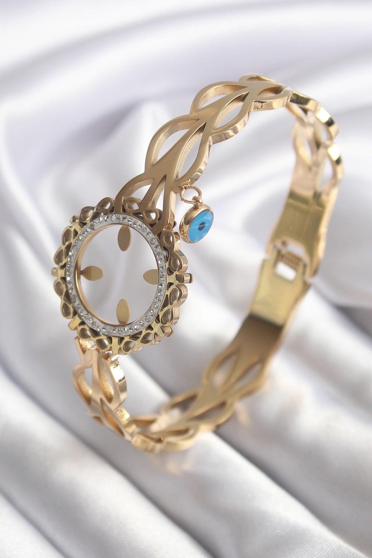 callerrons accessories Gold Renk Zirkon Taş Sonsuzluk Detay Kadın Kelepçe