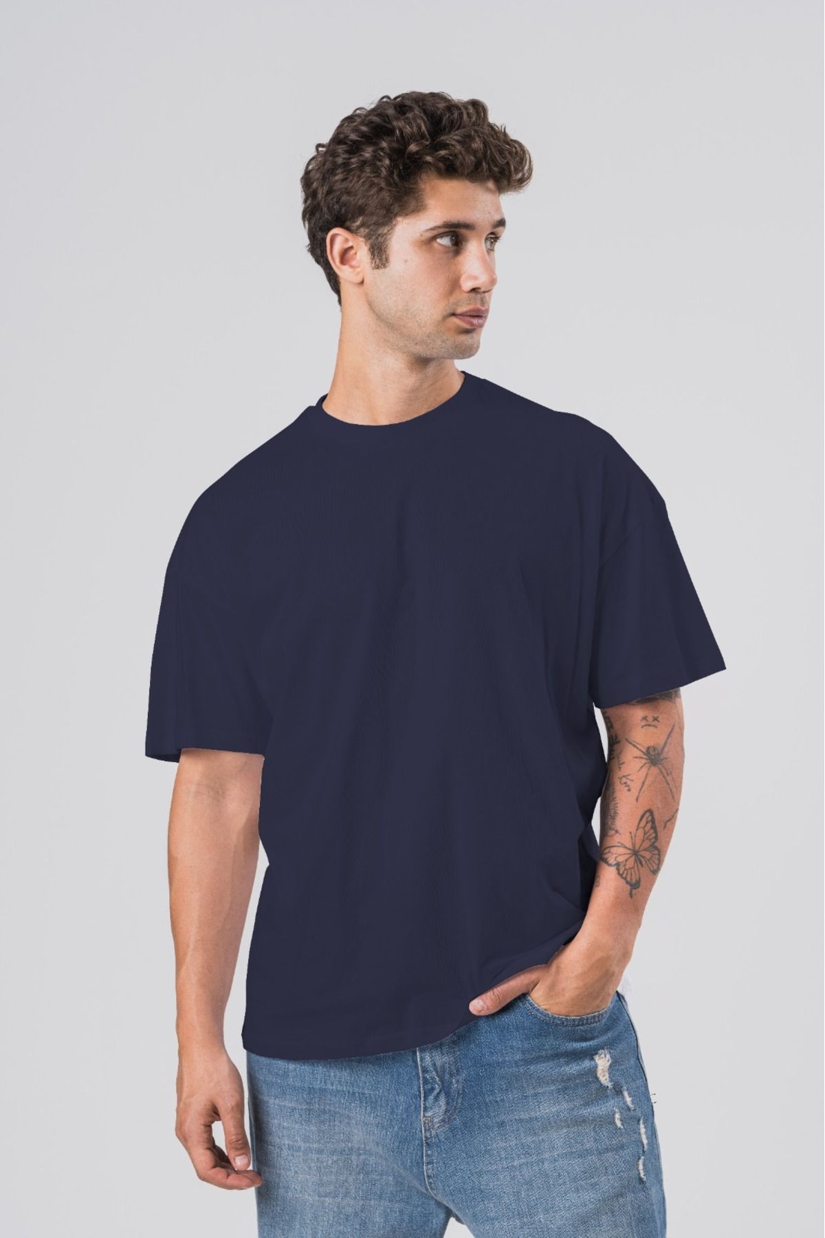 COAL CİTY Erkek Lacivert Oversize Geniş Kesim %100 Organik Pamuk T-shirt