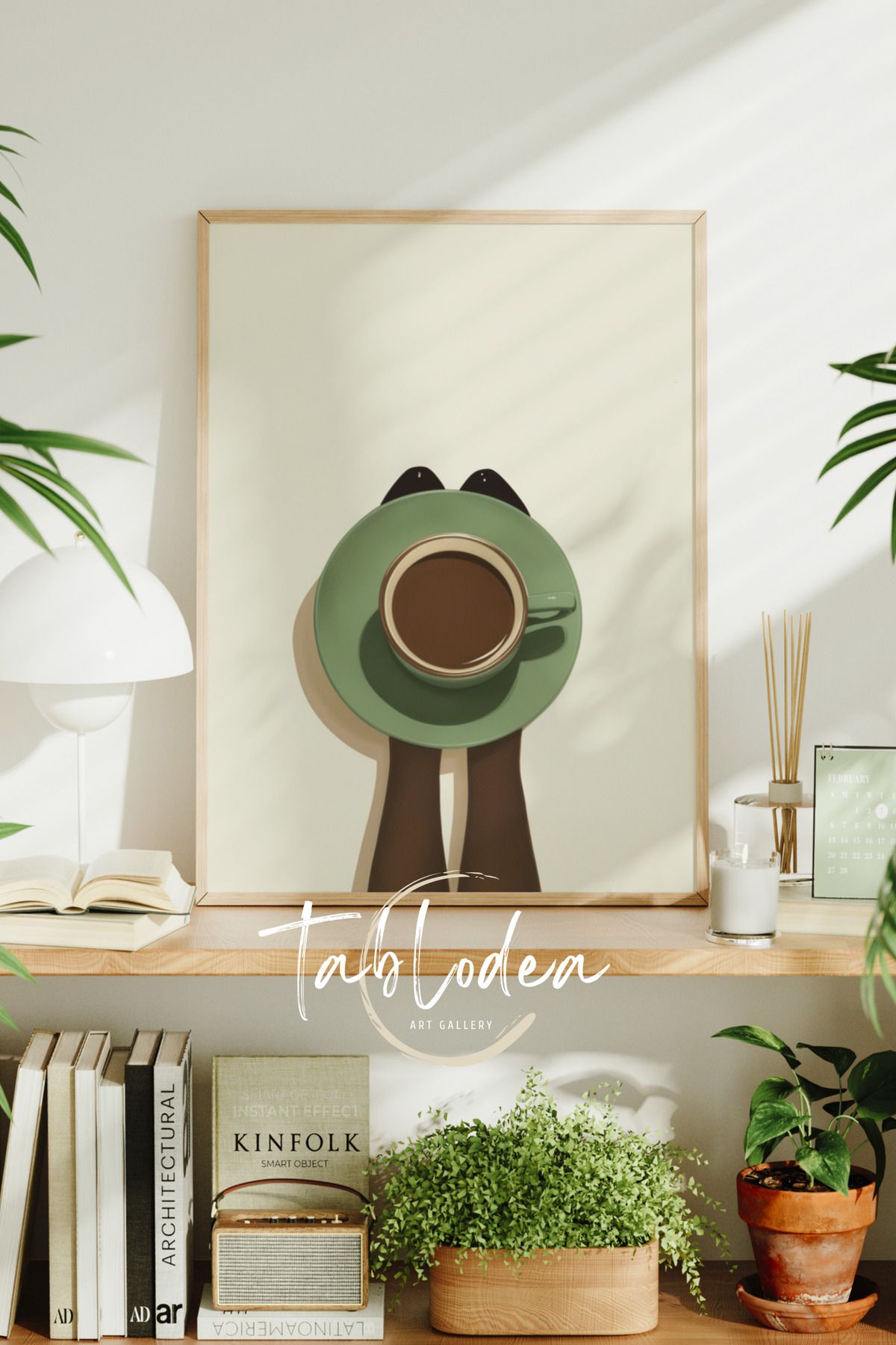 tablodea Minimalist Kahve Köşesi Mutfak Dekoru Çerçeveli Poster Tablo, Modern Dekoratif Bohem Mutfak Tablosu