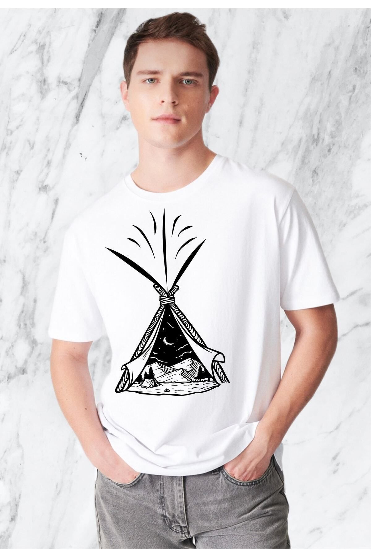 donamod Unisex Kamp Çadırı Özel Tasarım Regular Tshirt
