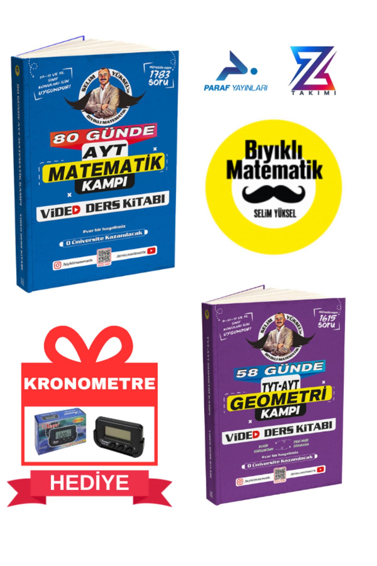 paraf yayınları Bıyıklı 80 Günde AYT Matematik Video Ders Kitabı Ve 58 Günde TYT-AYT Geometri Video Ders Kitabı 2'li