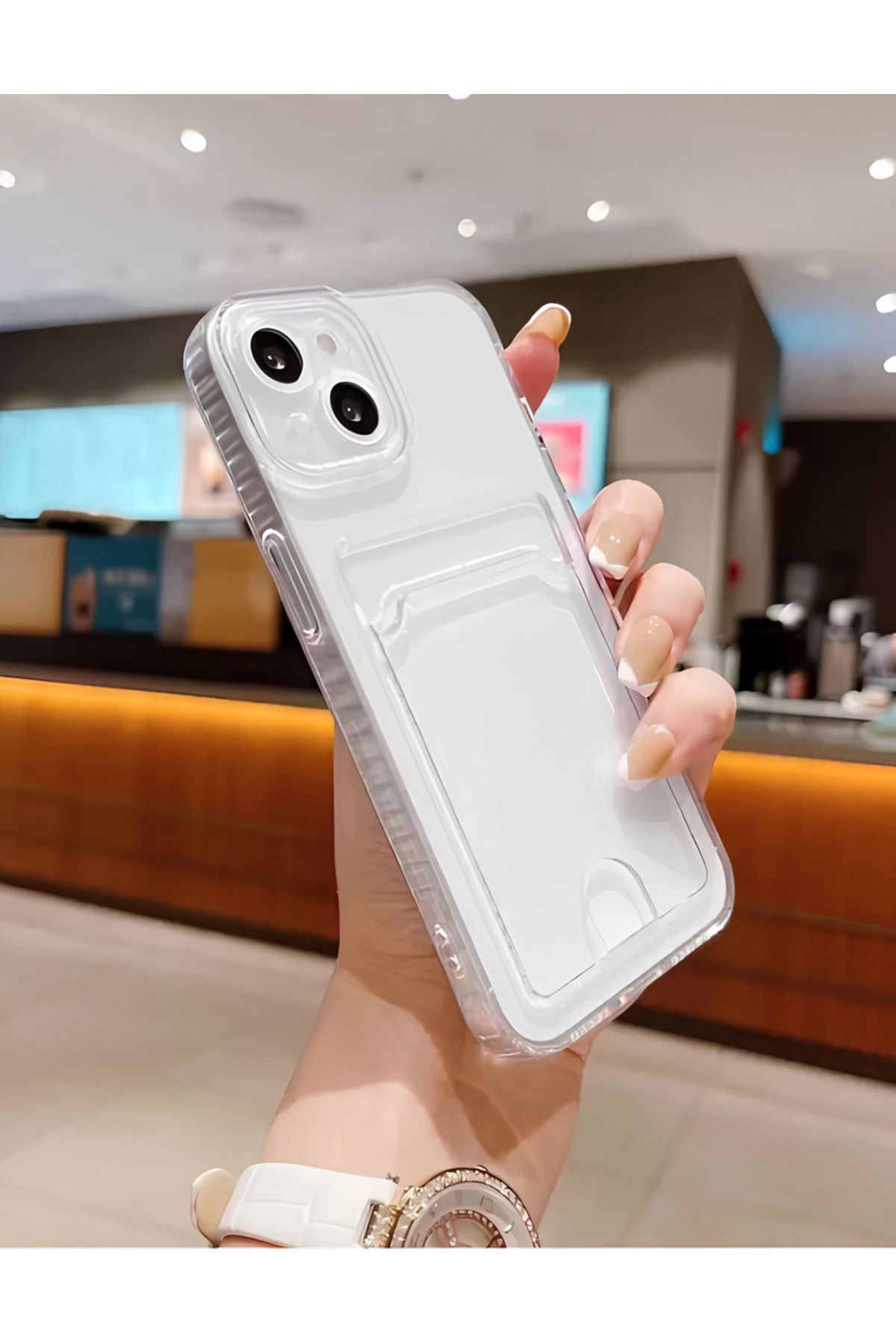 yubu iPhone 13 Ve 14 Uyumlu Şeffaf Kartlıklı Kamera Korumali