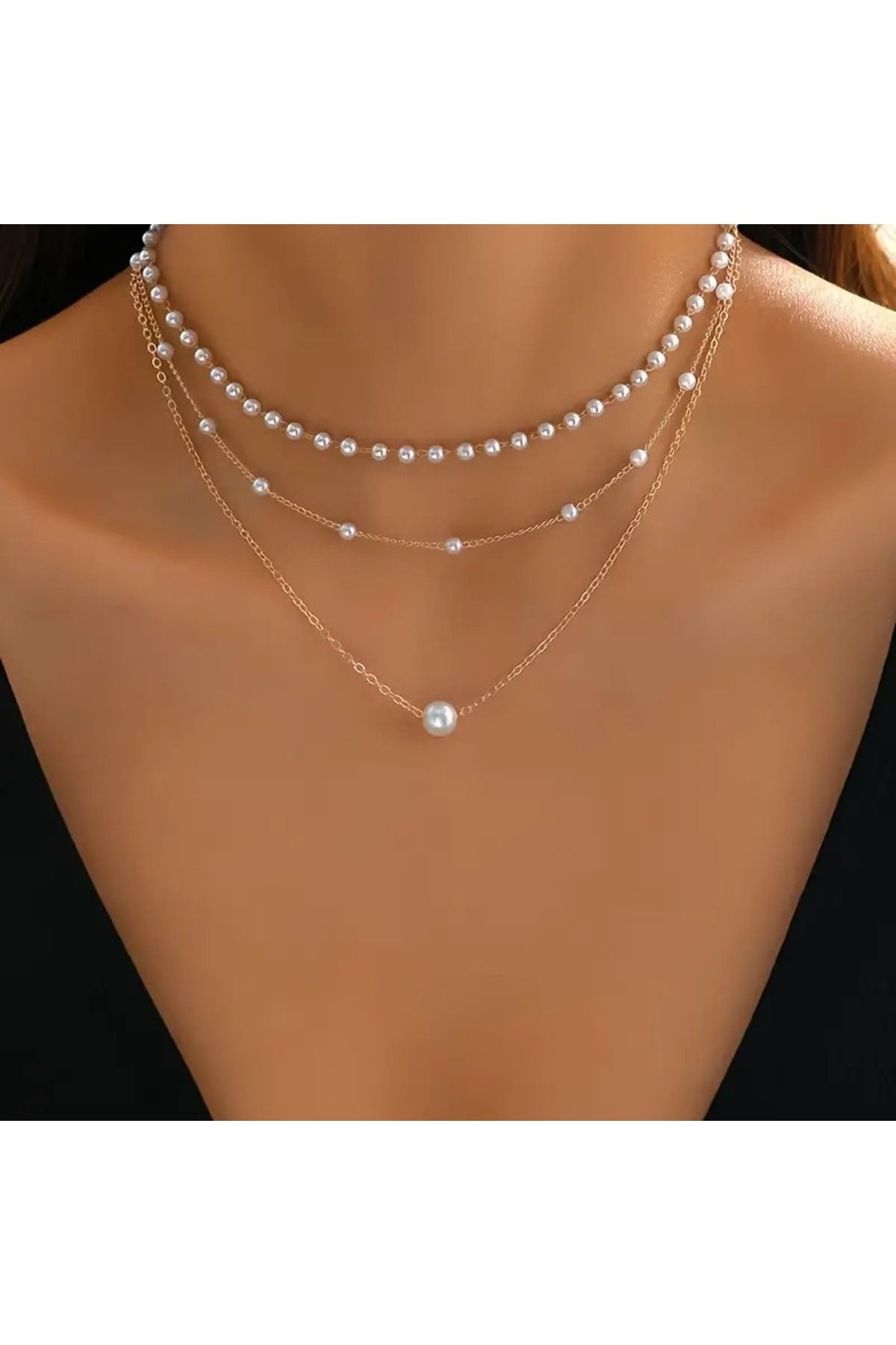 Feron accessories Çok Katlı İnci Detaylı Zarif Kadın Kolye TMF101