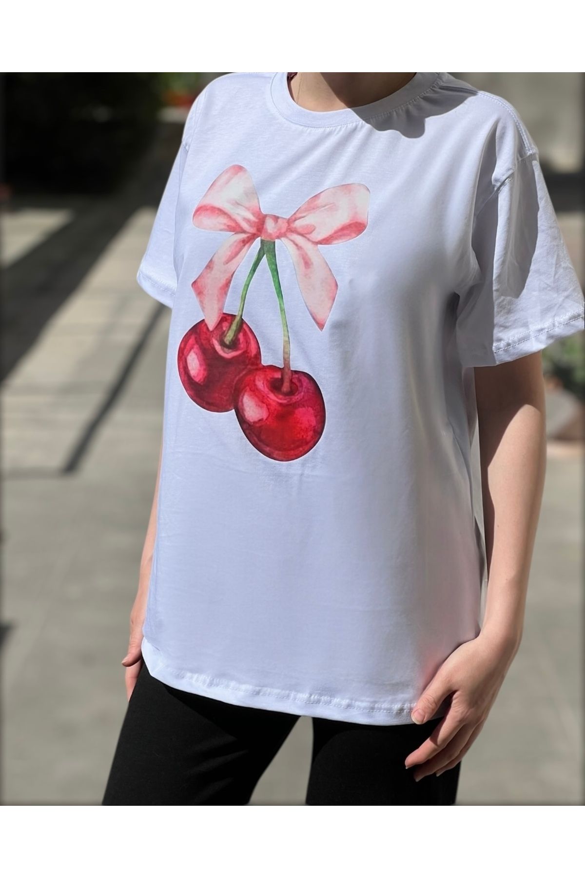 sweet&sweat Kiraz Baskılı Sıfır Yaka Basic T-shirt