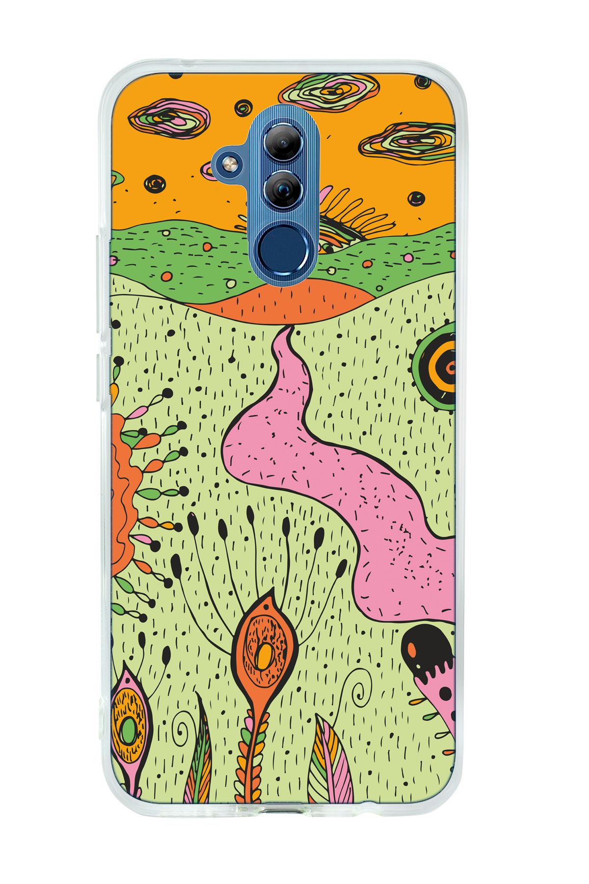 mooodcase Huawei Mate 20 Lite Uyumlu Renkli Düşler Desenli Şeffaf Silikonlu Telefon Kılıfı