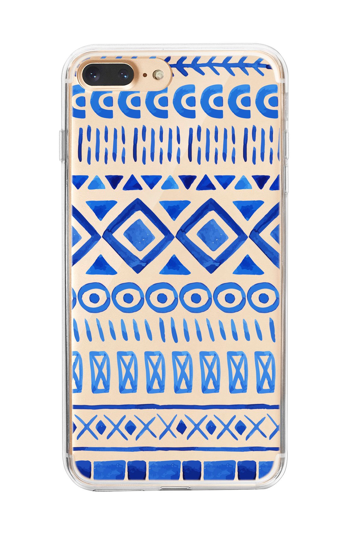 mooodcase iPhone 7 Plus / 8 Plus Uyumlu Etnik İndigo Desenli Şeffaf Silikonlu Telefon Kılıfı