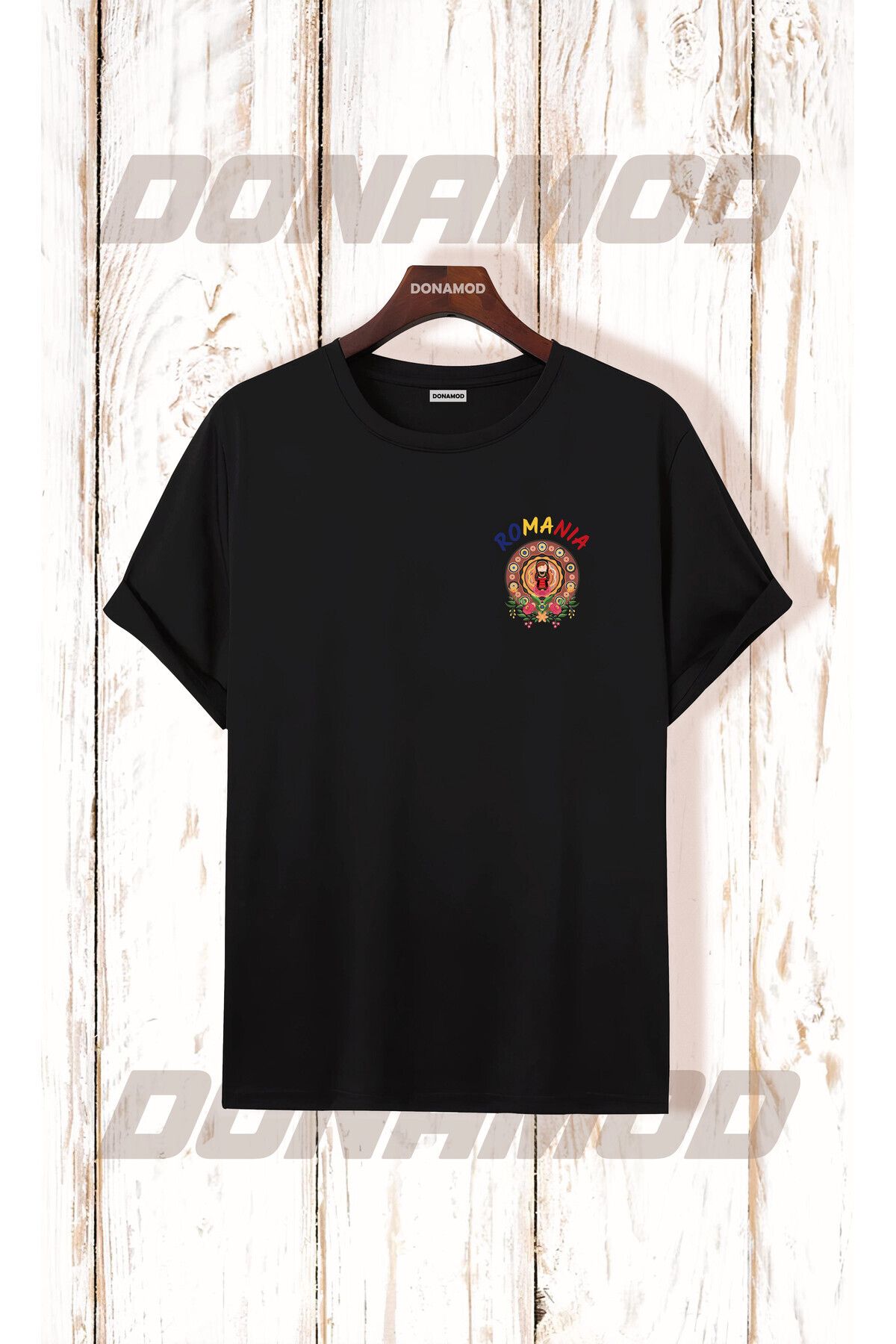 donamod Romania Romanya Logo Bayrak Mavi Sarı Kırmızı Bayram Hediye Doğum Günü Siyah Beyaz Tişört T shirt