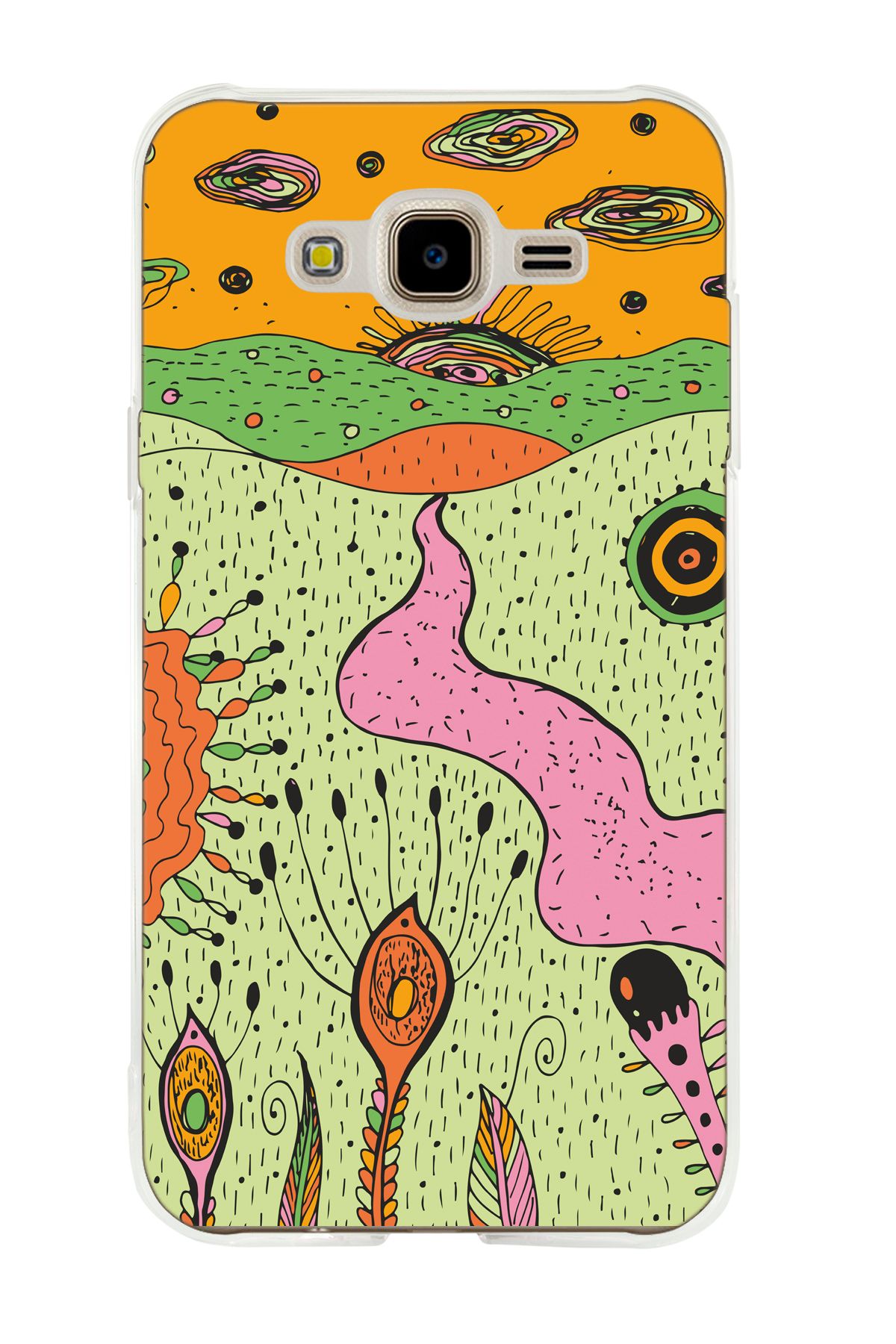 mooodcase Galaxy J7 Core Uyumlu Renkli Düşler Desenli Şeffaf Silikonlu Telefon Kılıfı