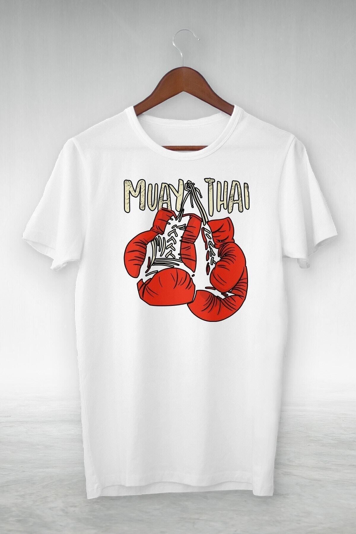 donamod Unisex Beyaz Boxıng Gloves Muay Thaı Illustrasyon Çizim Tshirt