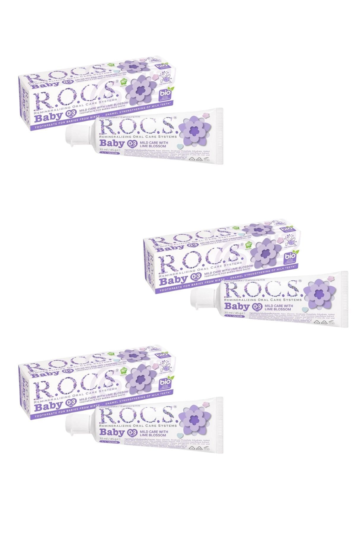 R.O.C.S. ROCS Baby 0-3 Yaş Diş Macunu Florürsüz (Yutulabilir) - Ihlamur Özlü 35ml (3 Adet)