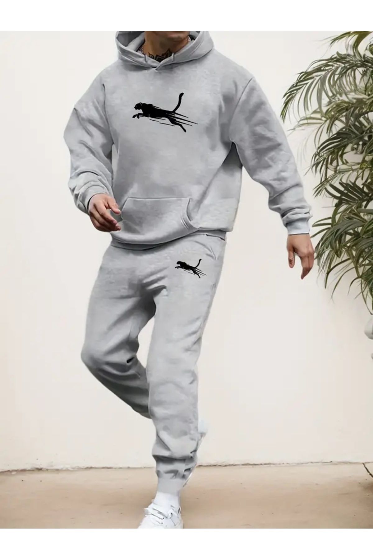 NEW TRENDY COLLECTİON YIRTICI Desenli Oversize Hoodie & Eşofman Altı Takımı – Şardonlu Penye Kumaş 2 Lİ SET