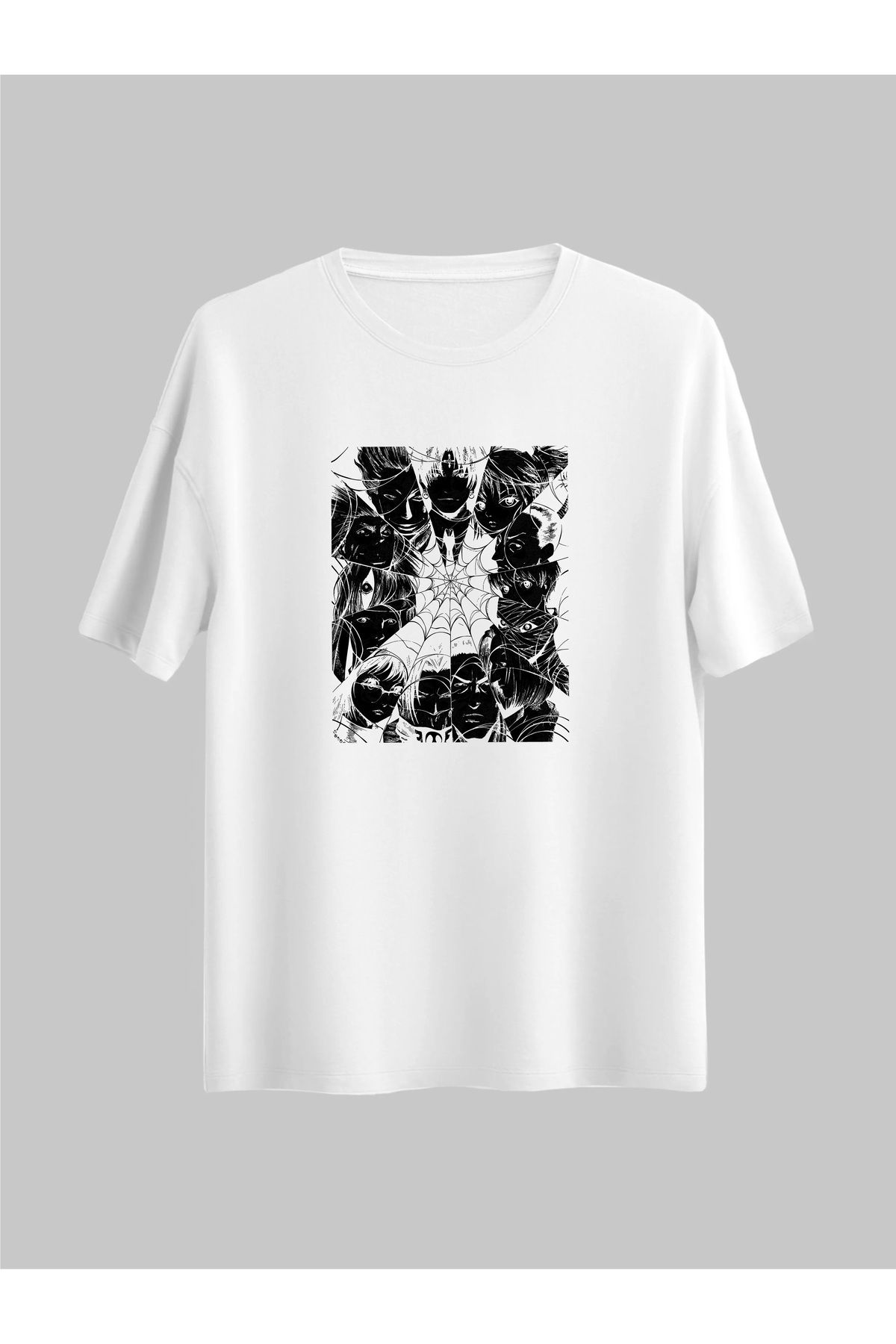 donamod Overize Örümcek Ağı Anime Film Karakterleri Tasarımlı Unisex Tişört T-shirt