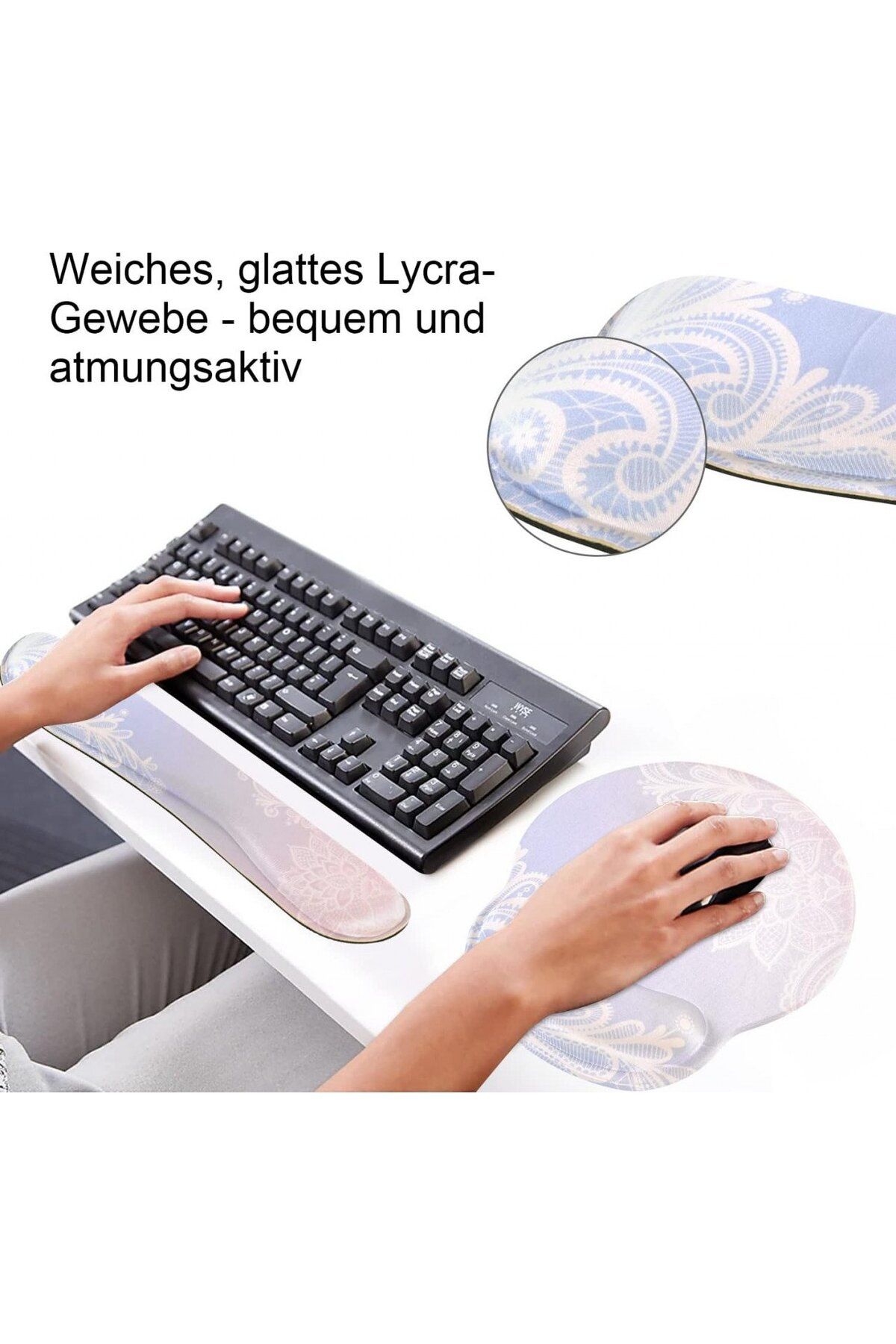 Haocoo-Mousepad And Wrist Rest Set, Memory Foam/pu Rubber, Pink/white/purple 7
