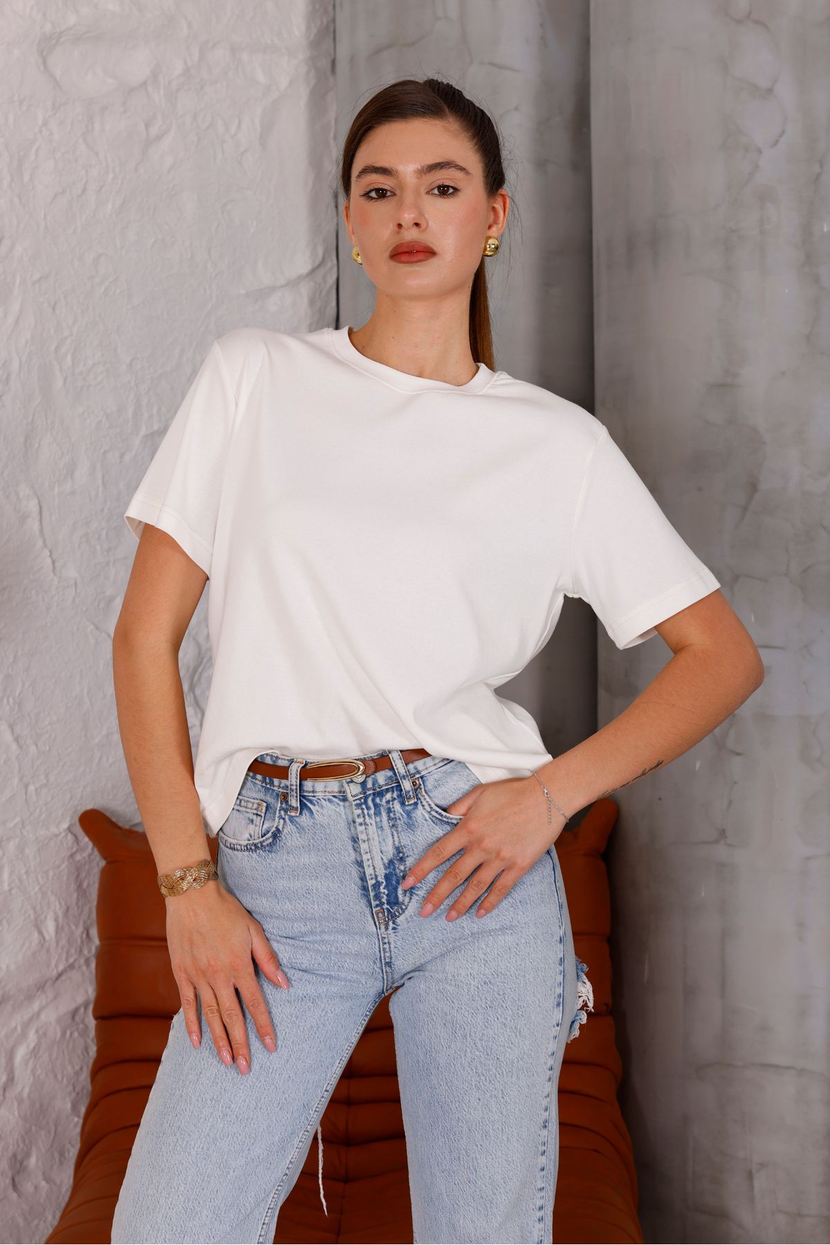 Piyera Kadın Ekru Bisiklet Yaka Basic T-shirt - 168