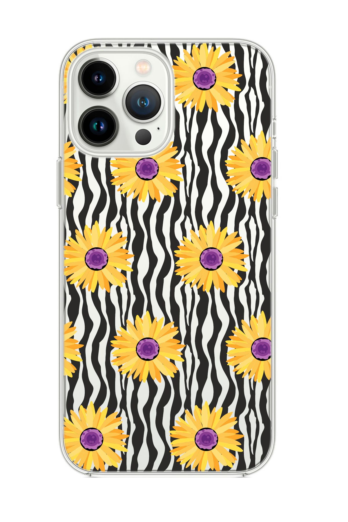 mooodcase iPhone 13 Pro Max Uyumlu Sarı Papatyalar Desenli Şeffaf Silikonlu Telefon Kılıfı