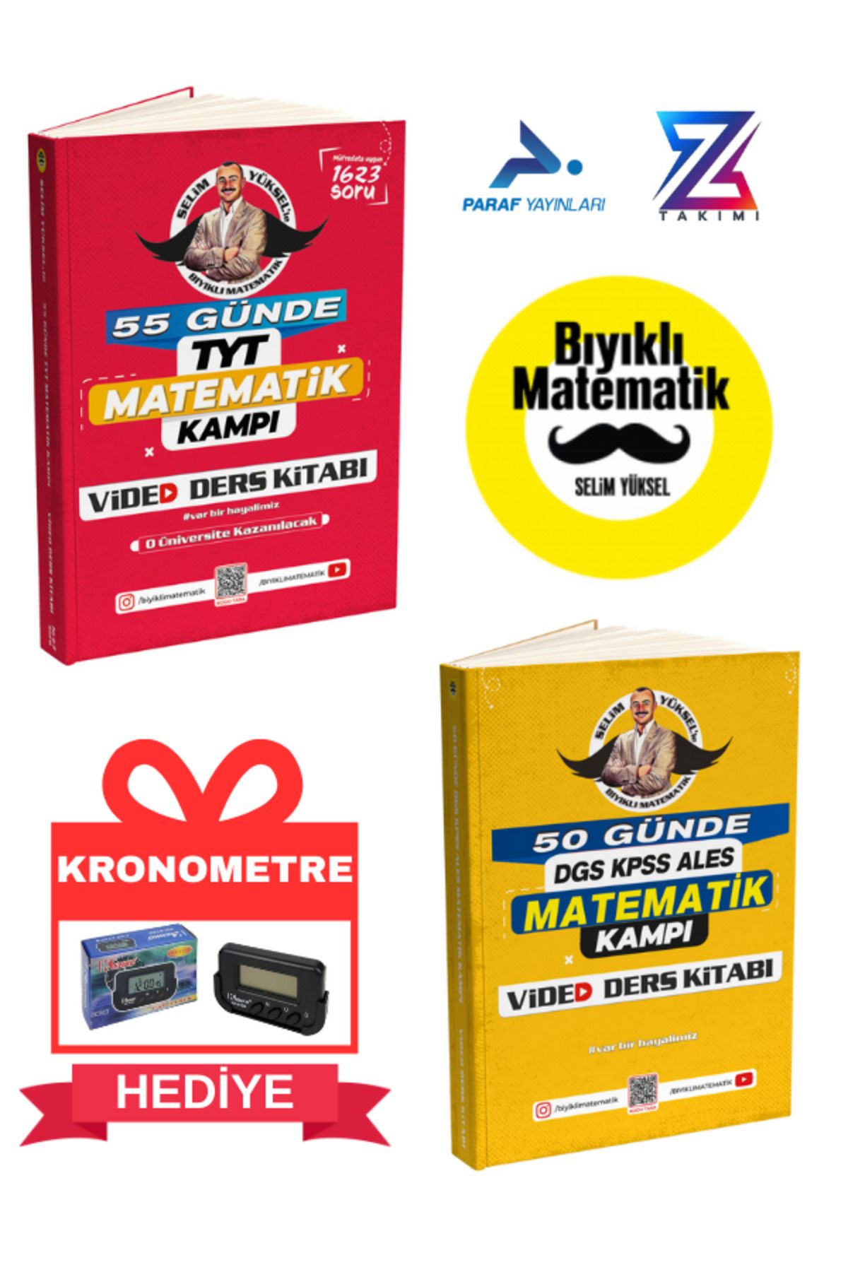 paraf yayınları Bıyıklı 55 Günde TYT Matematik Video Ders Kitabı Ve 50 Günde DGS KPSS ALES Matematik VDK 2'li