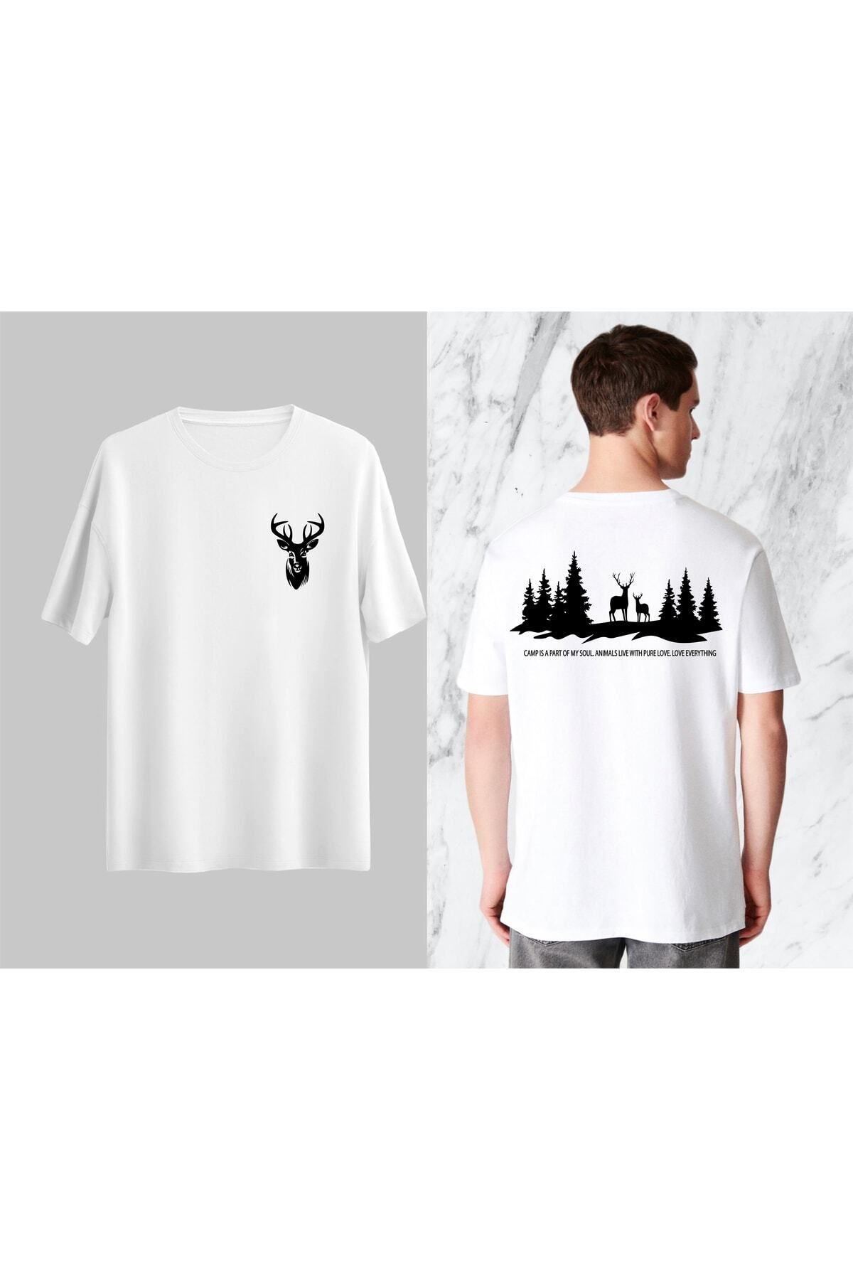 donamod Geyik Hayvan Kamp Dağcı Gezi Tatil Hediye Çift Kombin Regular Tshirt