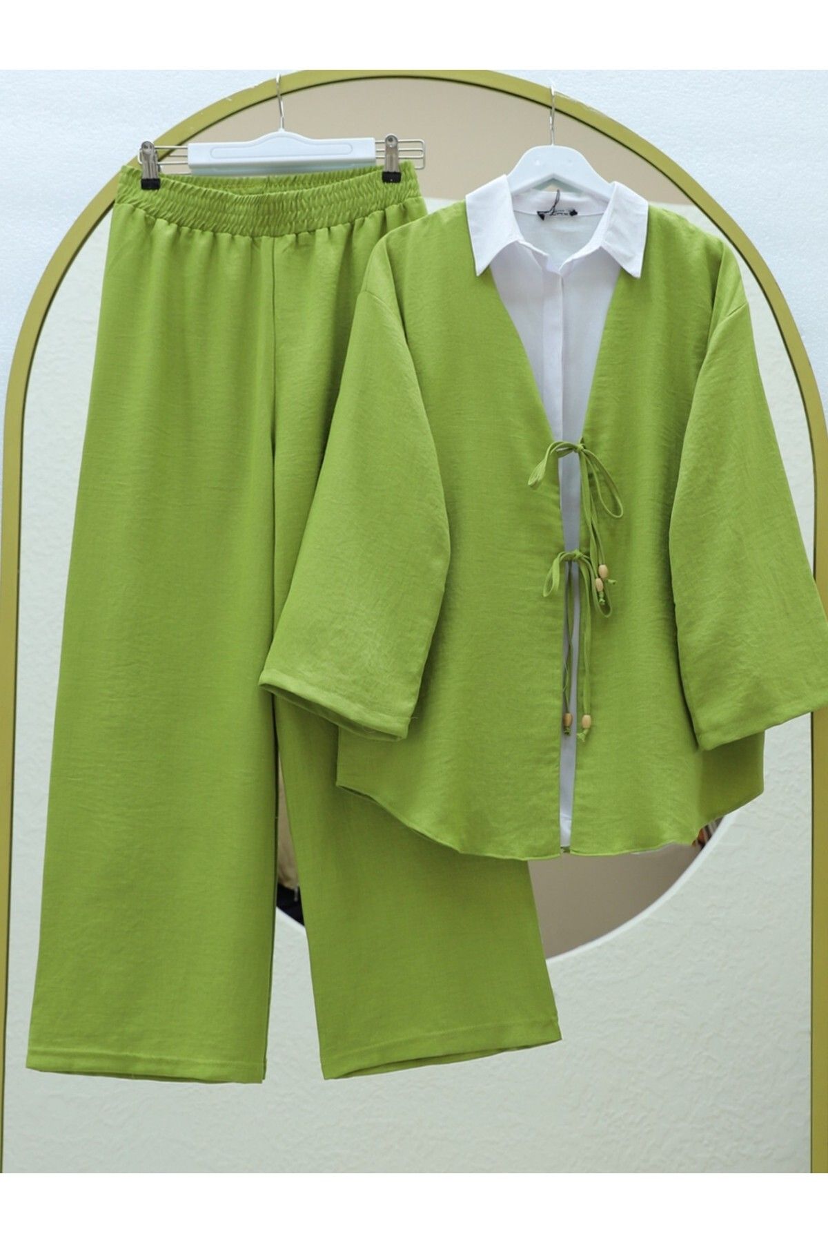 HİJABAYA Önü Çift Bağlamalı Pantolonlu Kimono Takım