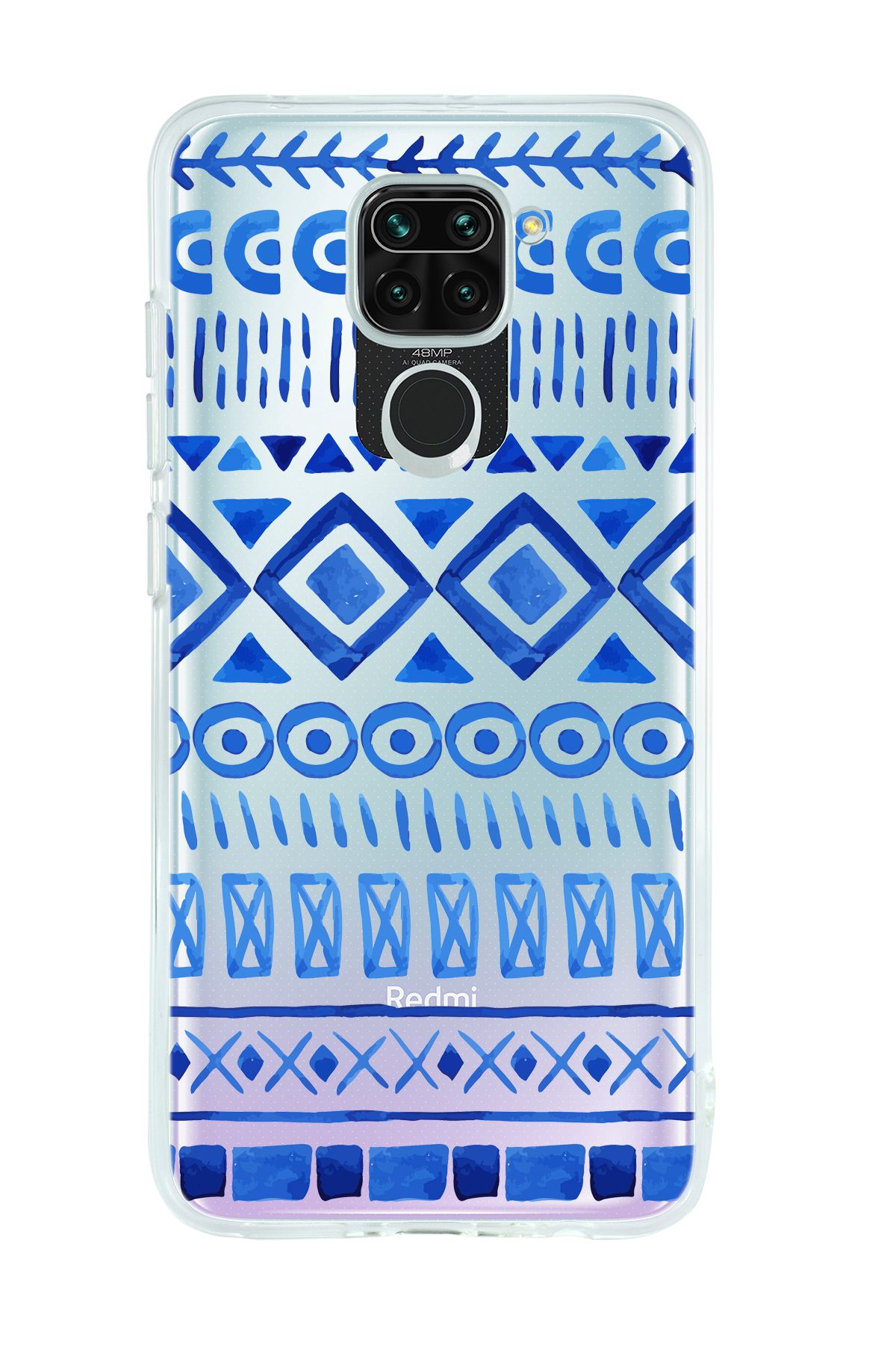 mooodcase Xiaomi Redmi Note 9 Uyumlu Etnik İndigo Desenli Şeffaf Silikonlu Telefon Kılıfı