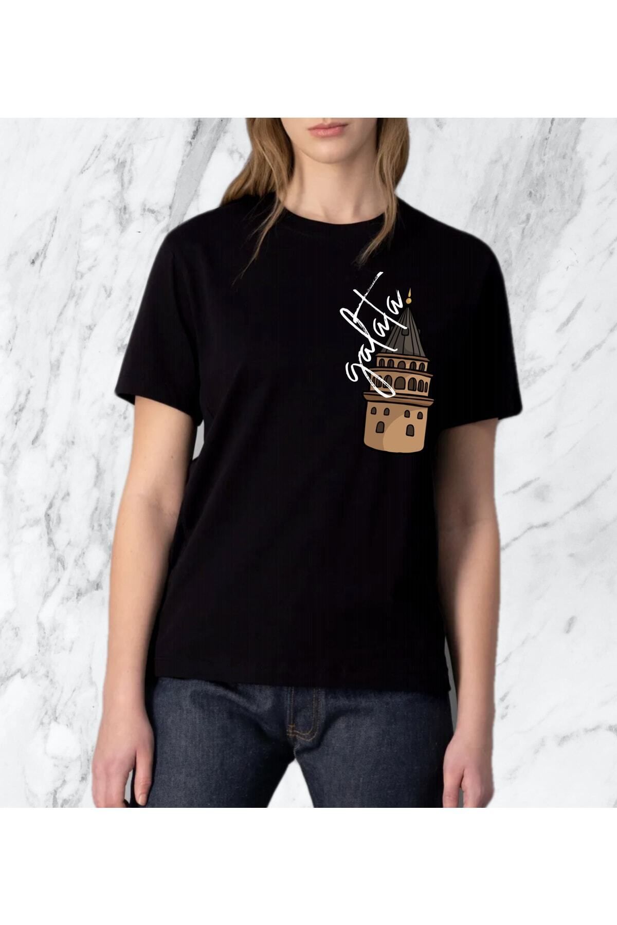 donamod Kadın Galata Kulesi Tasarım Regular Tshirt