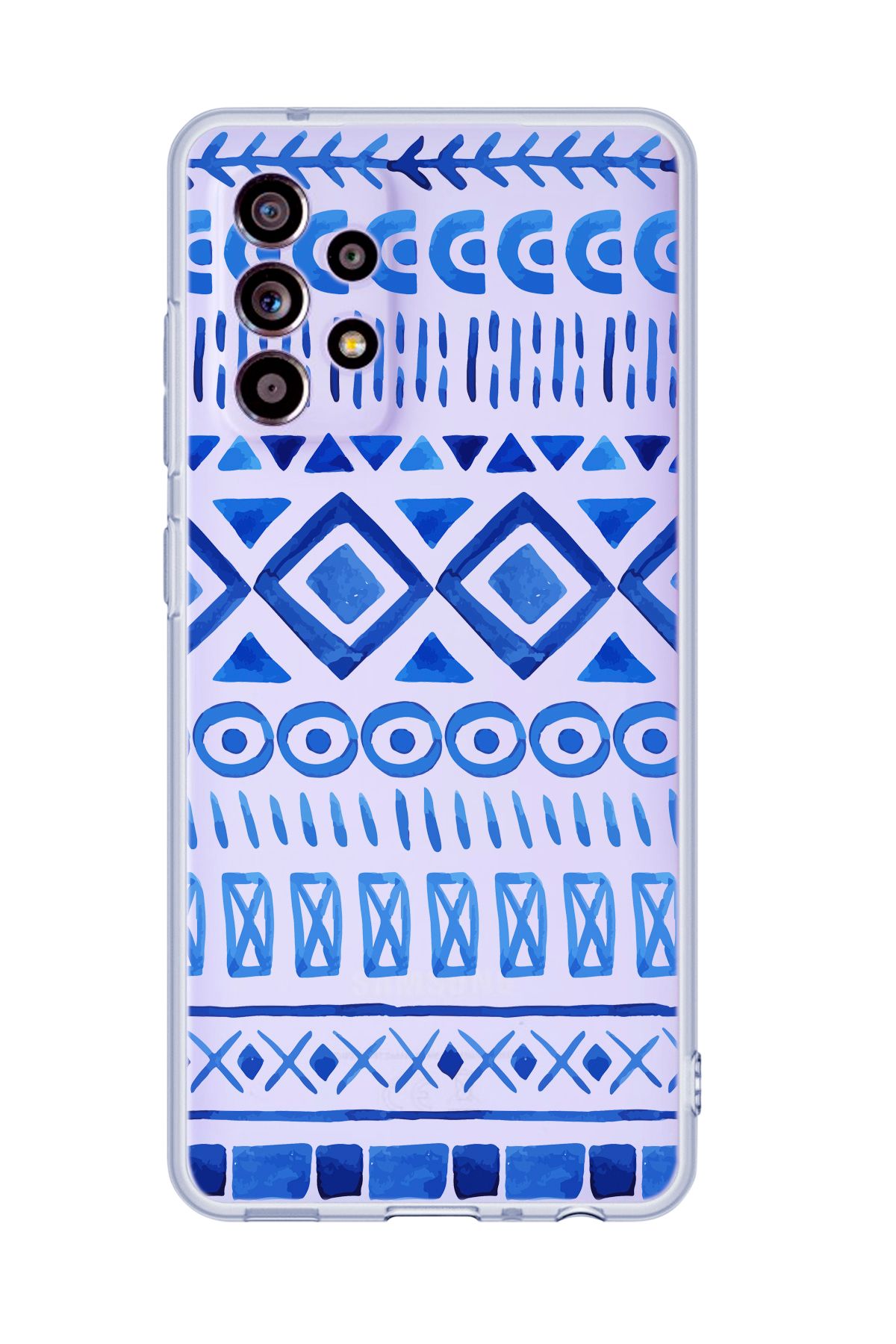 mooodcase Galaxy A32 Uyumlu Etnik İndigo Desenli Şeffaf Silikonlu Telefon Kılıfı