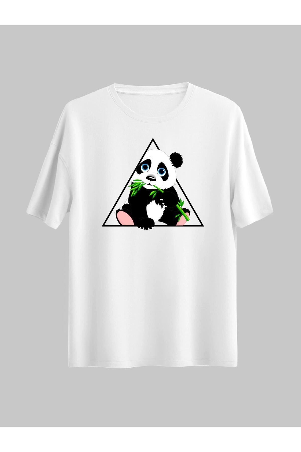 donamod Regular Panda Tasarımlı Beyaz Tshirt