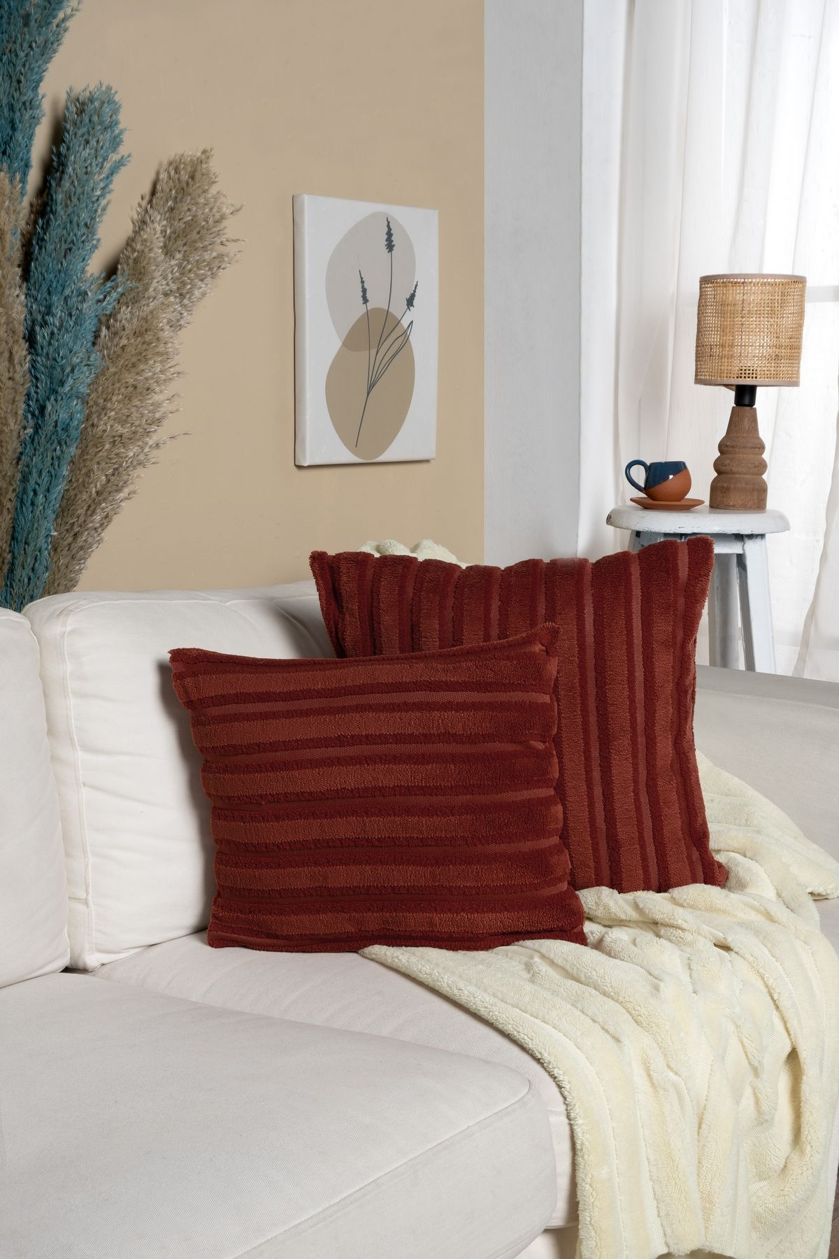 Vannes Home ÇİZGİLİ PUNCH DESEN DEKORATİF KIRLENT KILIFI TEKLİ