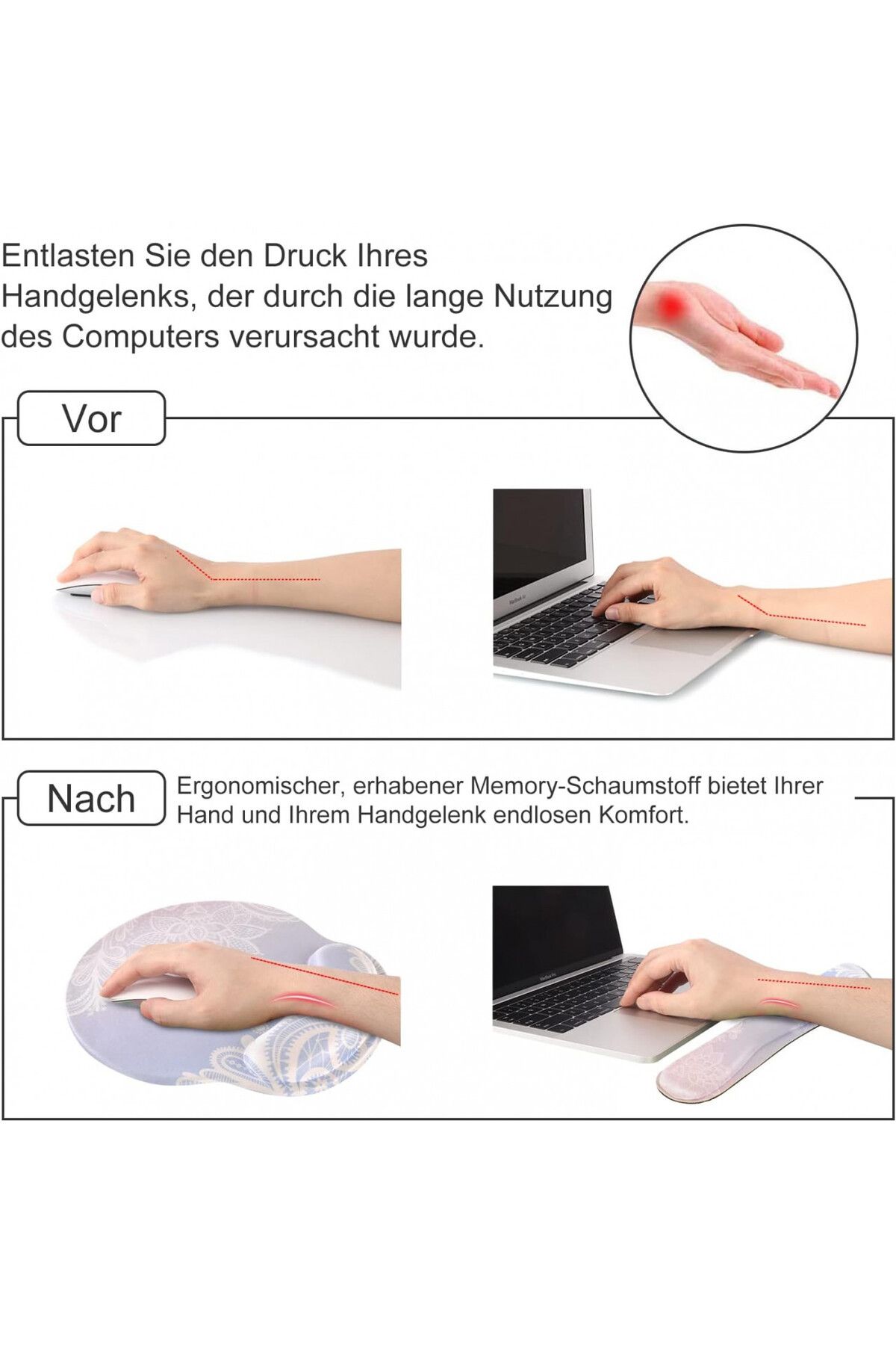 Haocoo-Mousepad And Wrist Rest Set, Memory Foam/pu Rubber, Pink/white/purple 6