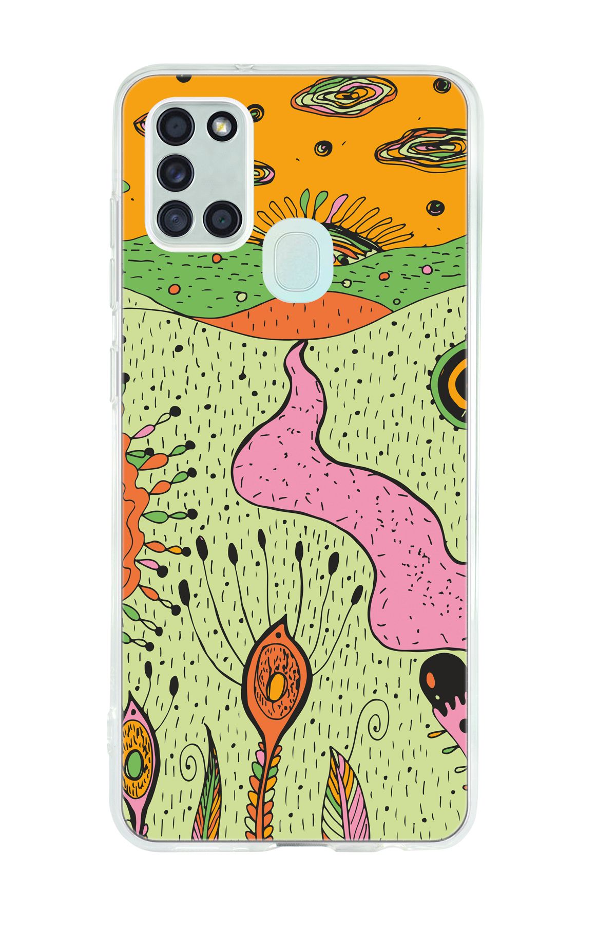 mooodcase Galaxy A21s Uyumlu Renkli Düşler Desenli Şeffaf Silikonlu Telefon Kılıfı