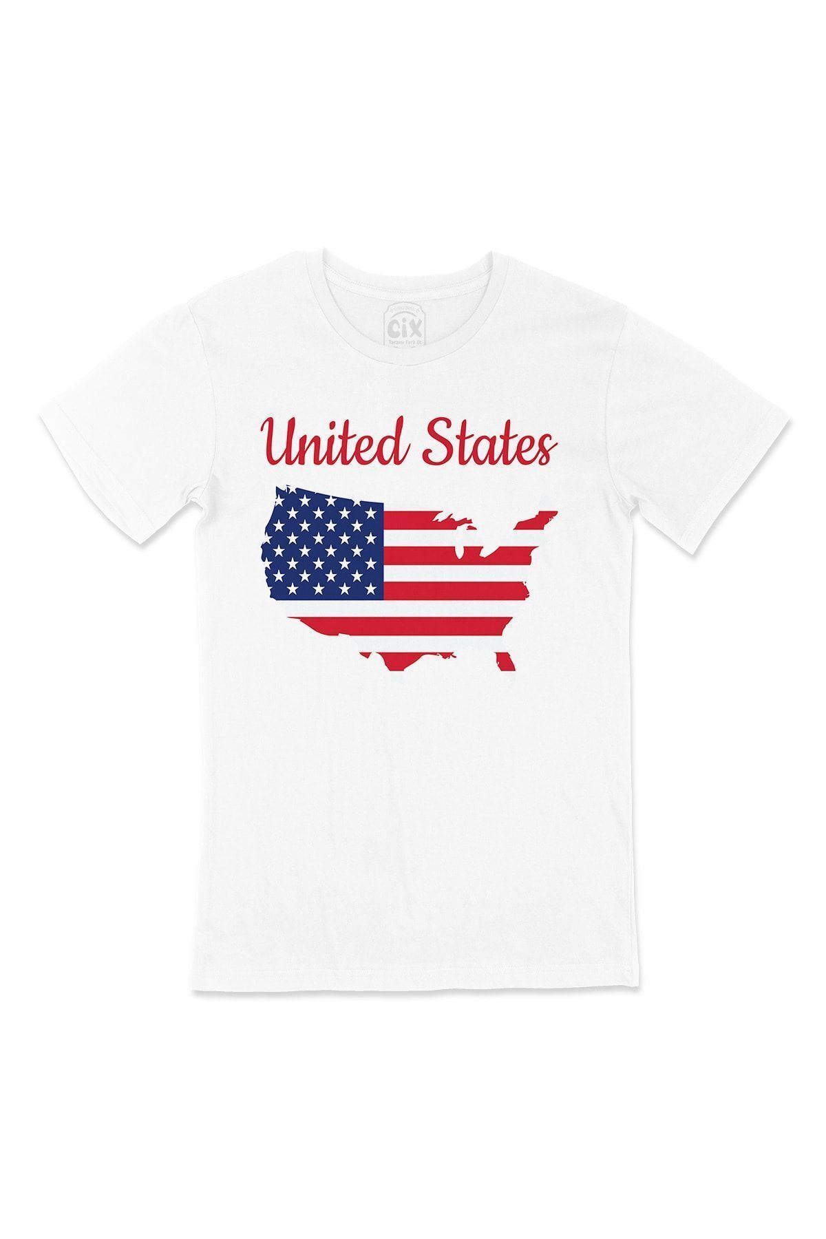 donamod Unisex Amerika Haritalı Ve Bayraklı Tişört