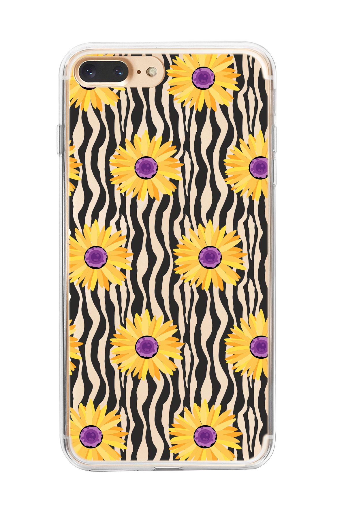 mooodcase iPhone 7 Plus / 8 Plus Uyumlu Sarı Papatyalar Desenli Şeffaf Silikonlu Telefon Kılıfı