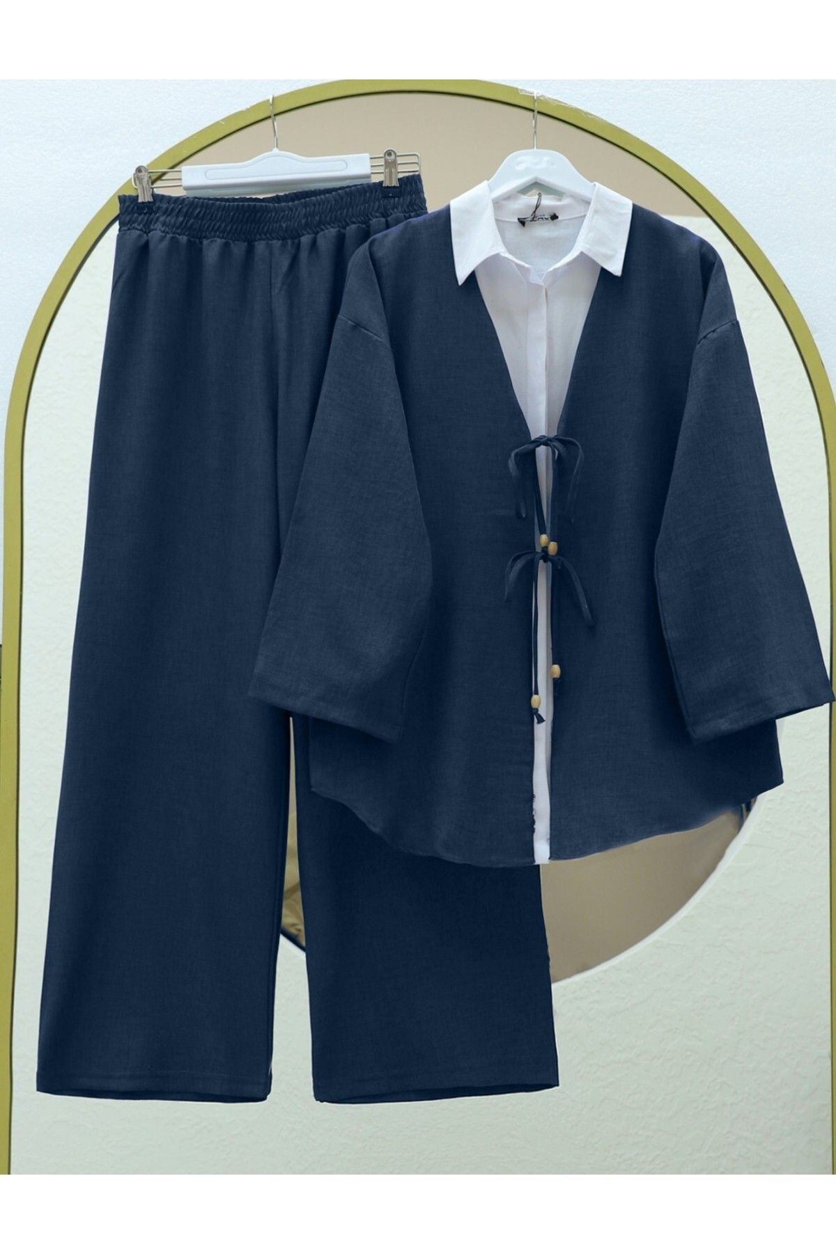 HİJABAYA Önü Çift Bağlamalı Pantolonlu Kimono Takım