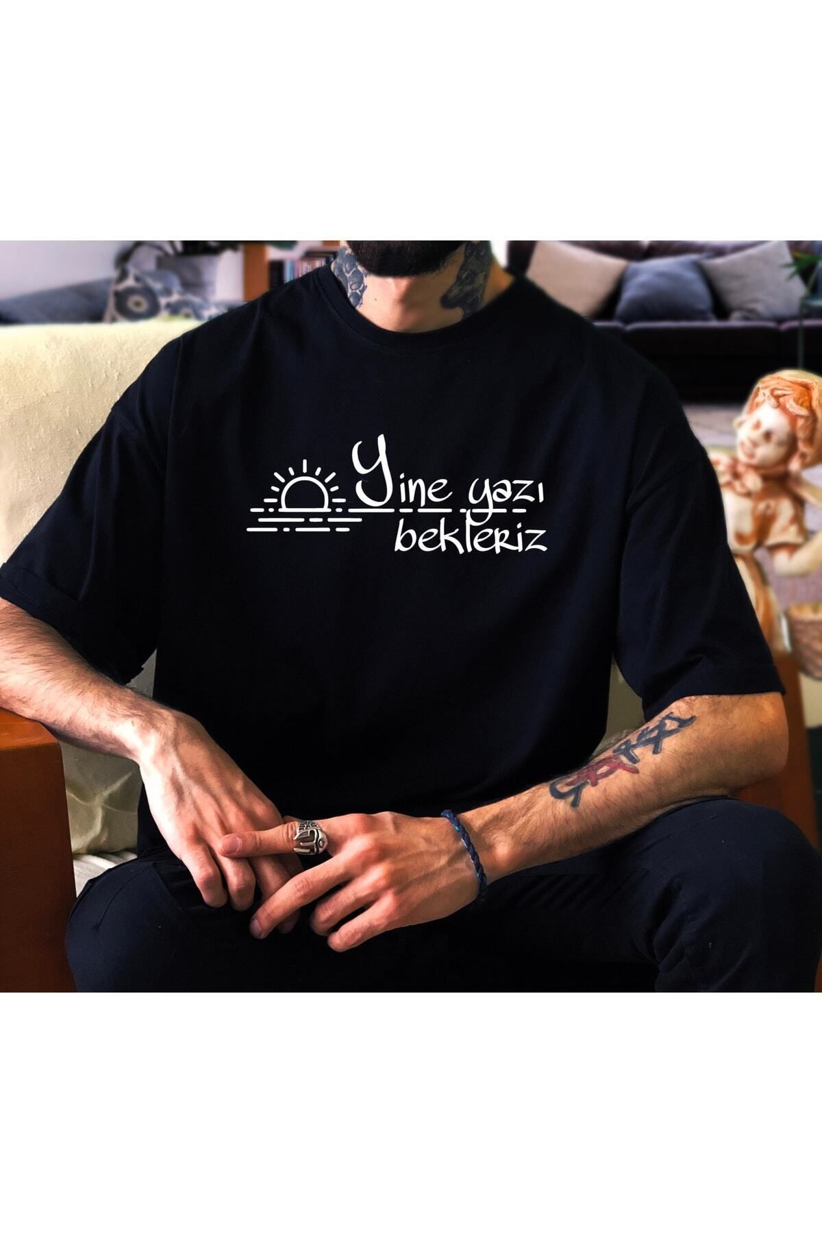 donamod Oversize Unisex Siyah Yine Yazı Bekleriz Tshirt