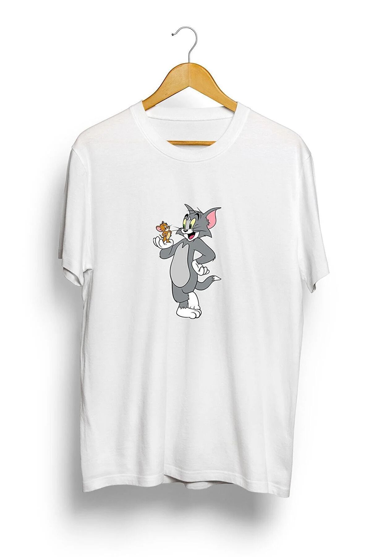 donamod Unisex Tom ve Jerry Baskılı Oversize Beyaz garalio T-shirt