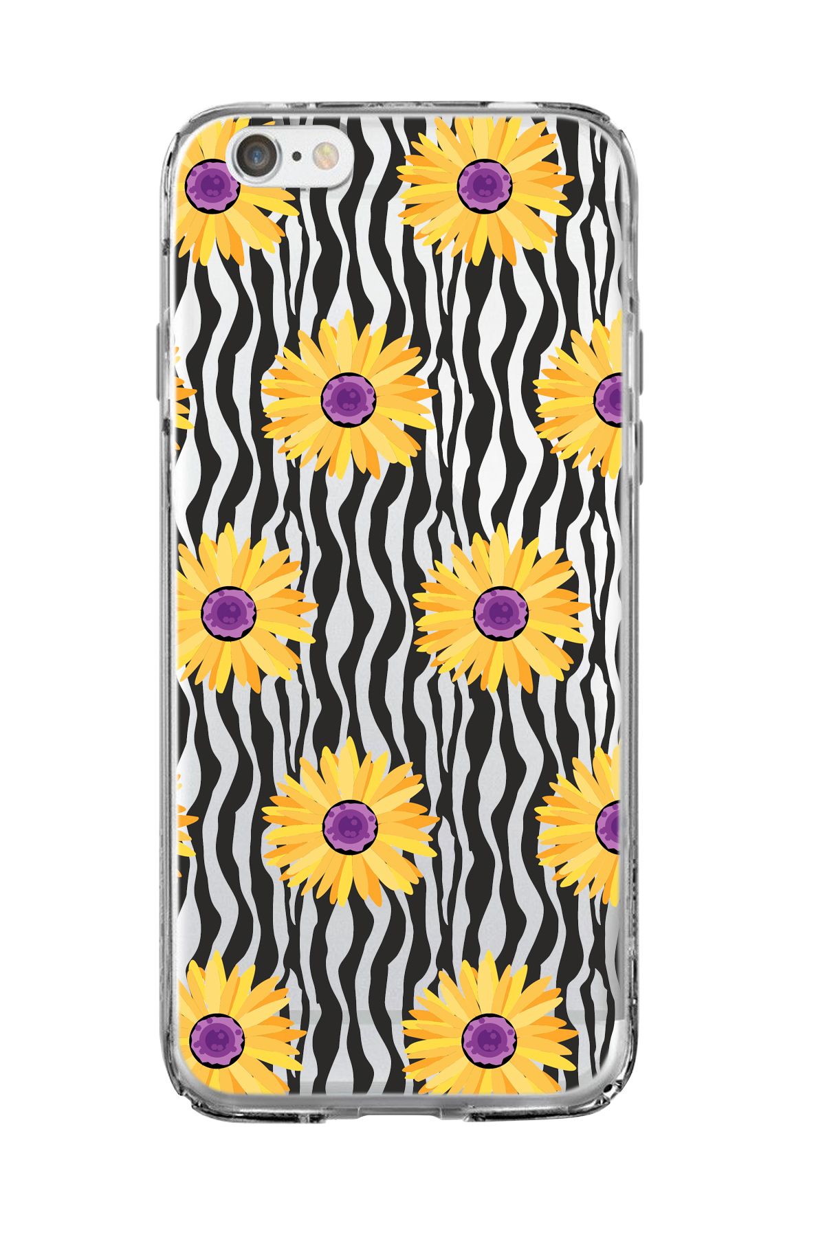 mooodcase iPhone 6 Plus / 6s Plus Uyumlu Sarı Papatyalar Desenli Şeffaf Silikonlu Telefon Kılıfı