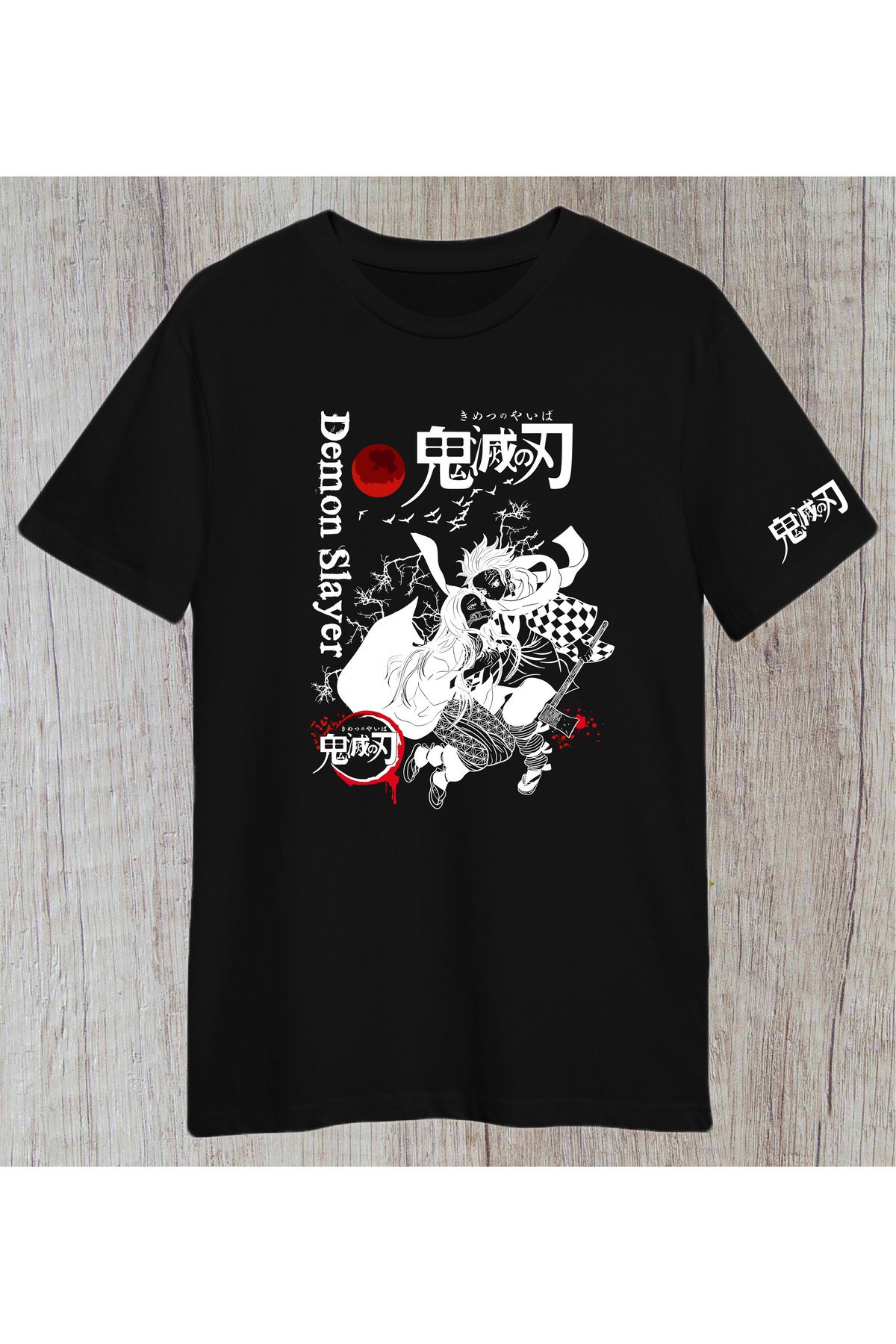 donamod Overize Demon Slayer Anime Film Tasarımlı Göğüs Kol Baskılı Unisex Tişört T-shirt