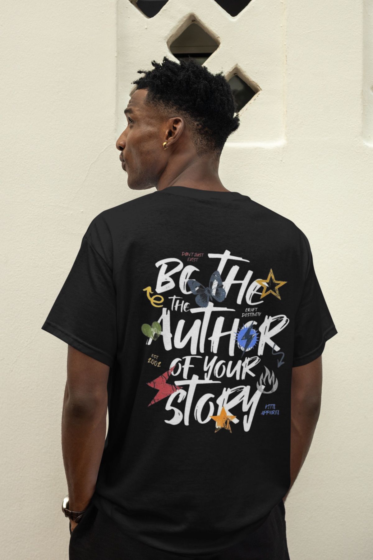 MAGORS BE THE AUTHOR OF YOUR STORY SIRT BASKILI BİSİKLET YAKA PAMUKLU OVERSIZE KALIP KISA KOLLU TSHIRT