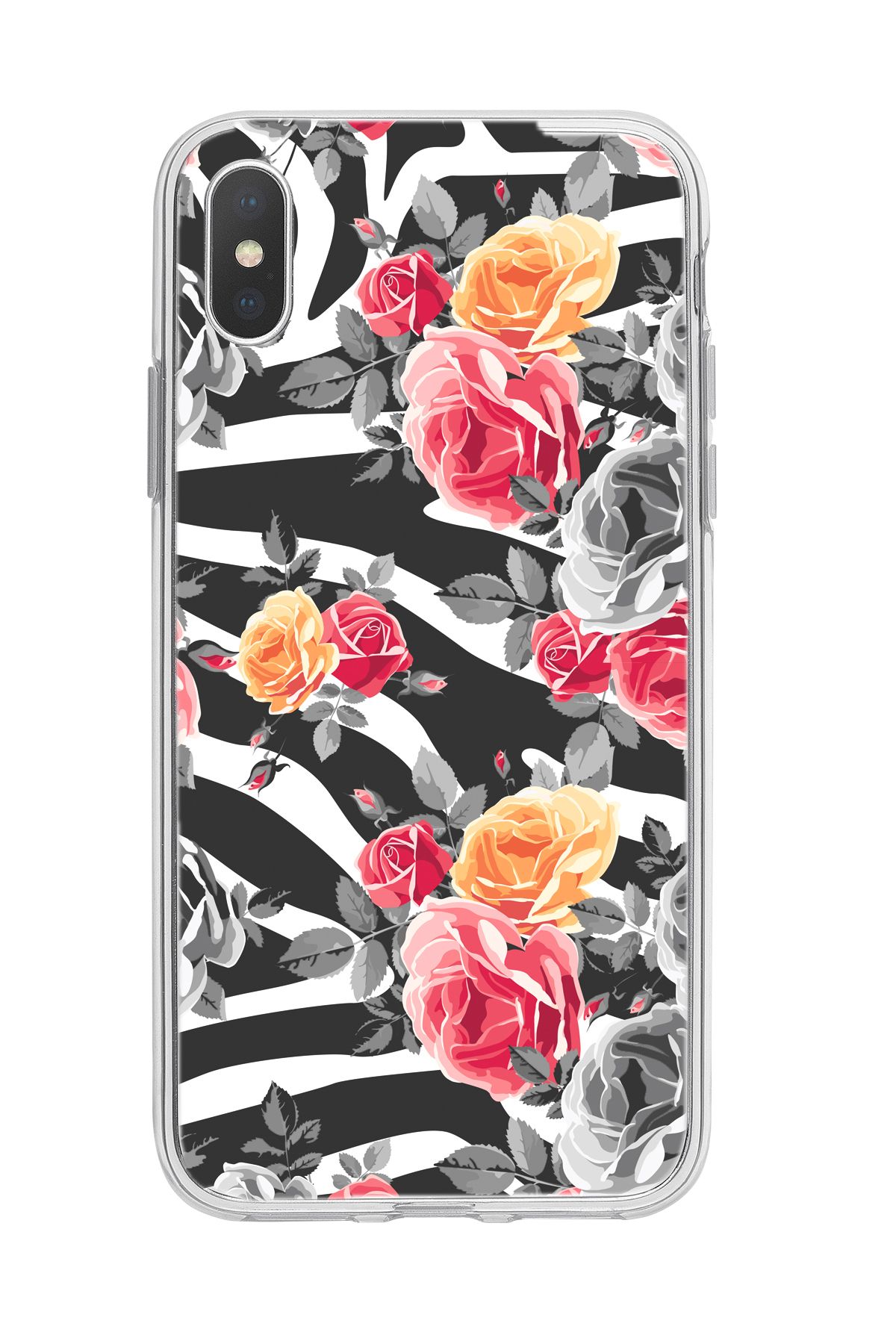 mooodcase iPhone Xs Max Uyumlu Zebra Gülleri Desenli Şeffaf Silikonlu Telefon Kılıfı