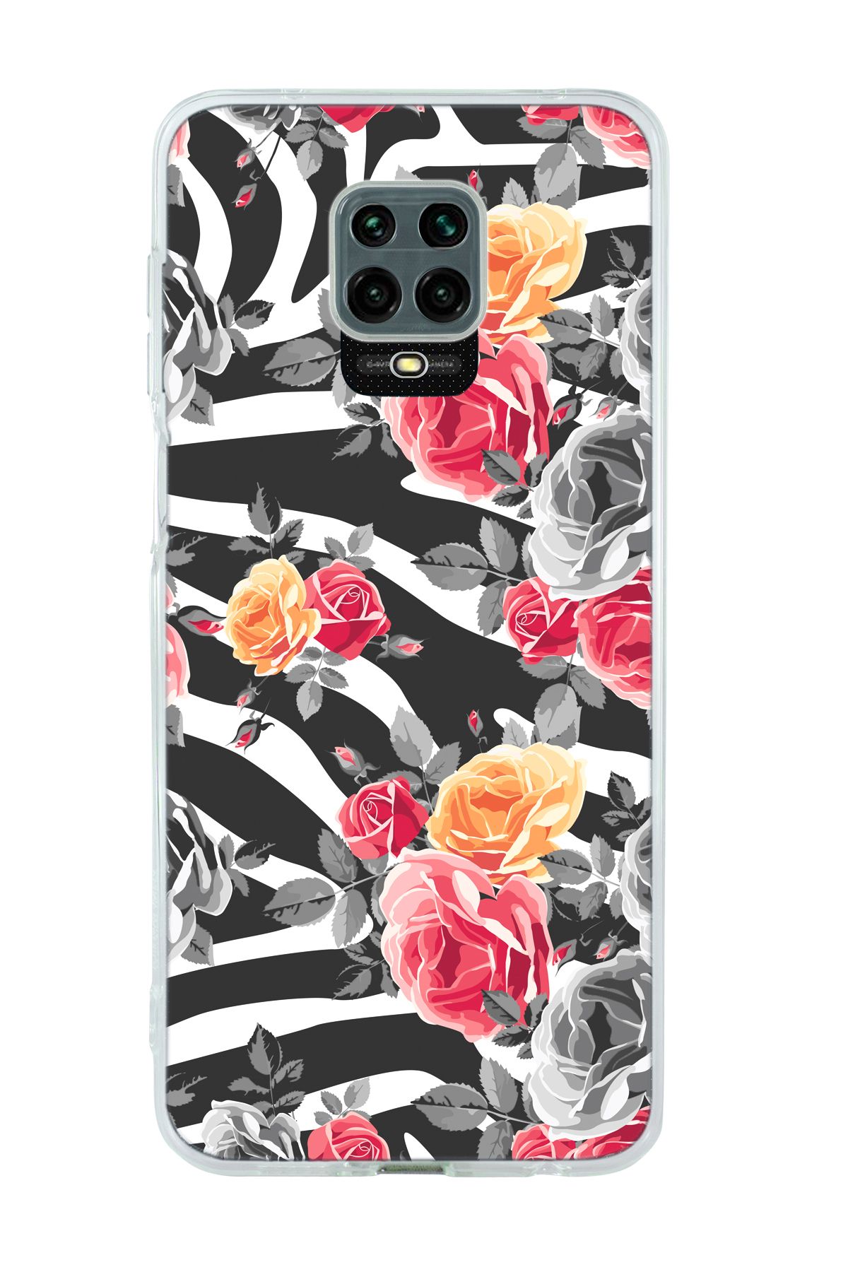 mooodcase Xiaomi Redmi Note 9 Pro / Note 9s Uyumlu Zebra Gülleri Desenli Şeffaf Silikonlu Telefon Kılıfı