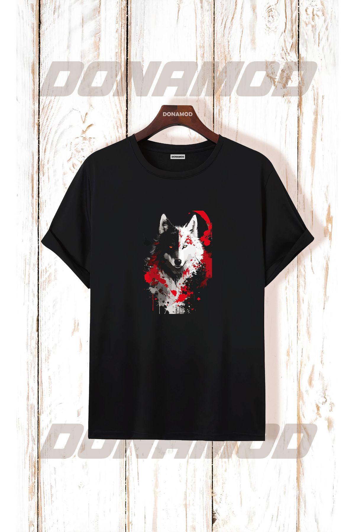 donamod Siyah Beyaz Türk Göktürkçe Alfabe Eski Türkçe Kurt Osmanlı Kökbörü Bozkurt Atatürk Tişört T shirt