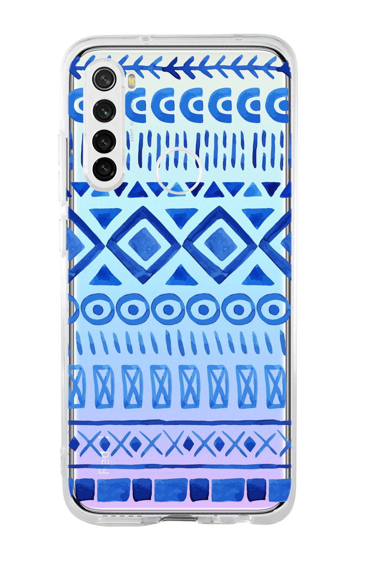 mooodcase Xiaomi Redmi Note 8 Uyumlu Etnik İndigo Desenli Şeffaf Silikonlu Telefon Kılıfı