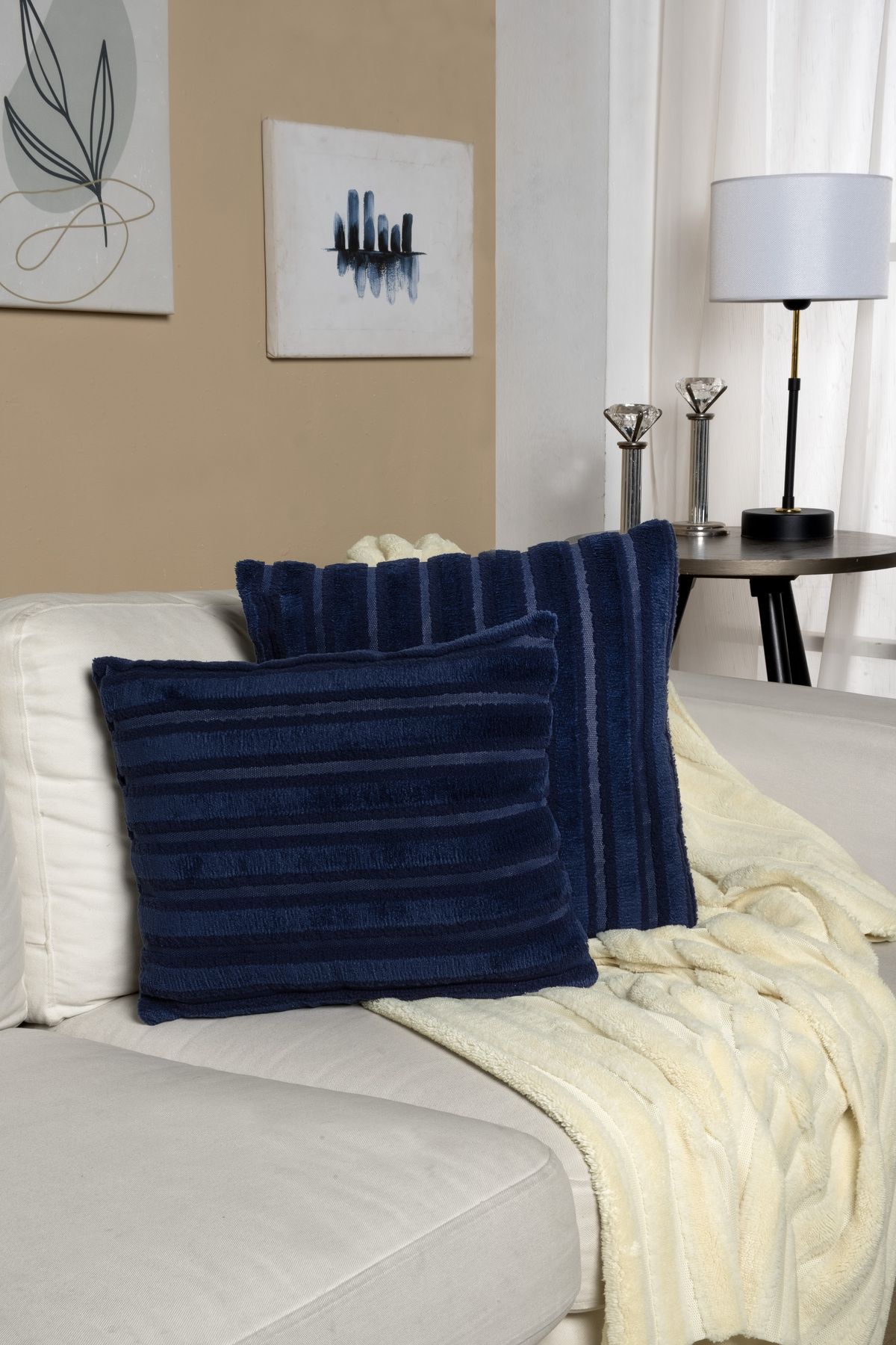 Vannes Home ÇİZGİLİ PUNCH DESEN DEKORATİF KIRLENT KILIFI TEKLİ