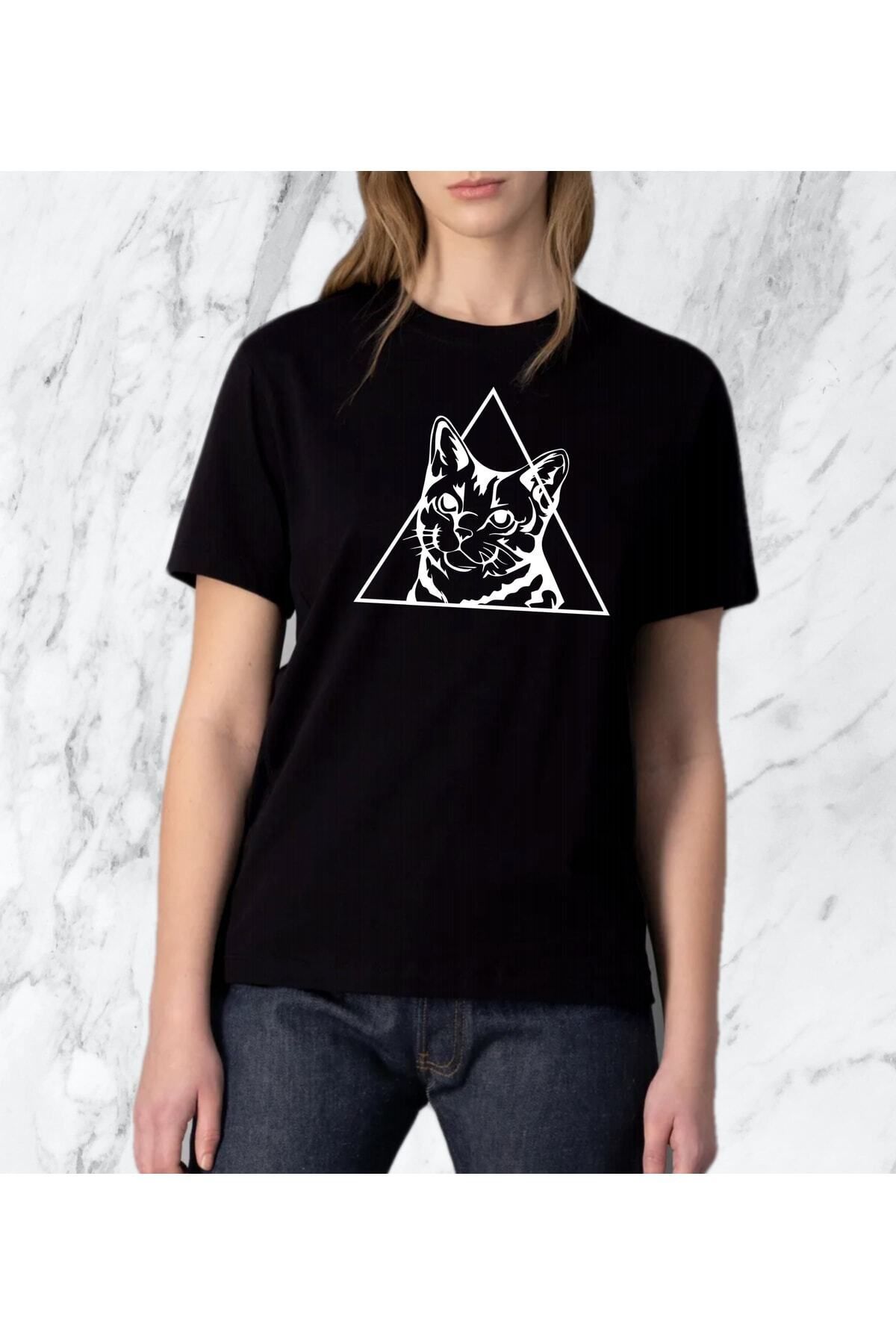 donamod Regular Unisex Kedi Tasarım Siyah Tshirt