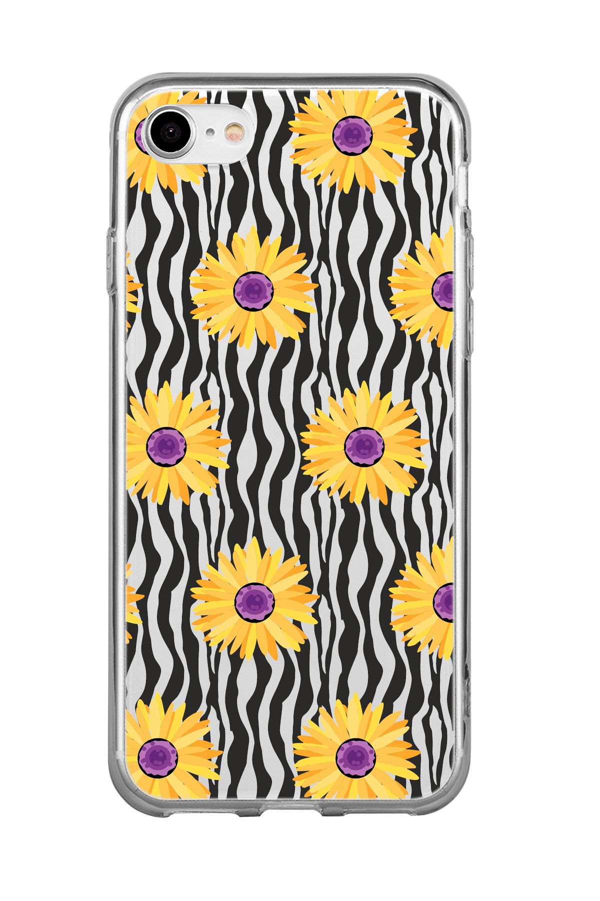 mooodcase iPhone 7 / 8 / SE Uyumlu Sarı Papatyalar Desenli Şeffaf Silikonlu Telefon Kılıfı